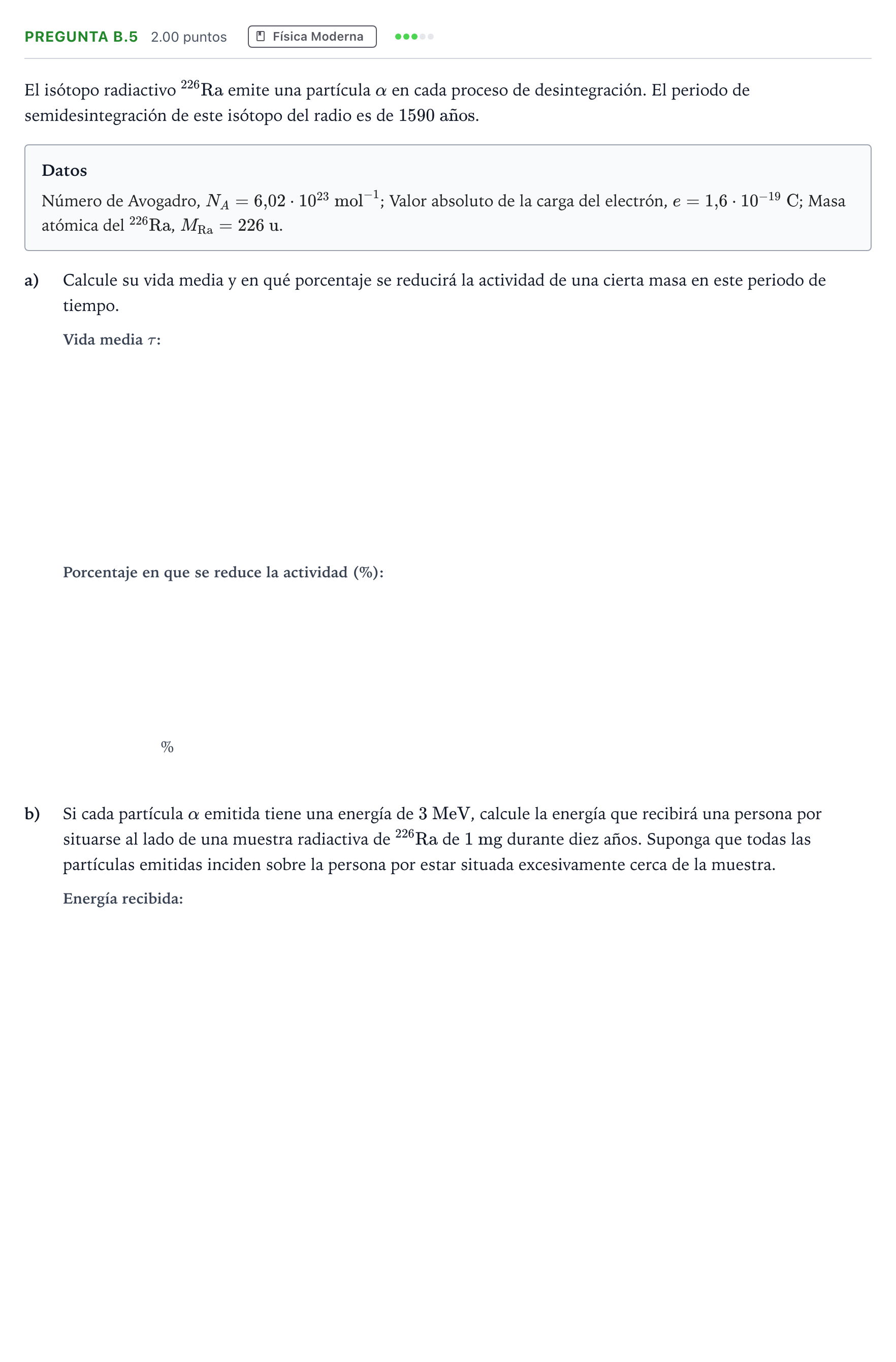Enunciado: Pregunta B.5 · Física PAU Madrid Ordinaria Coincidencias 2021