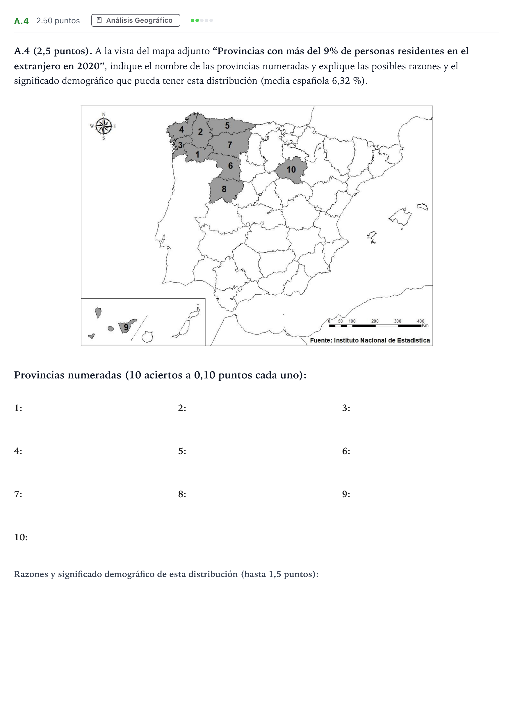 Enunciado: Ejercicio A.4 · Geografía PAU Madrid Ordinaria 2021