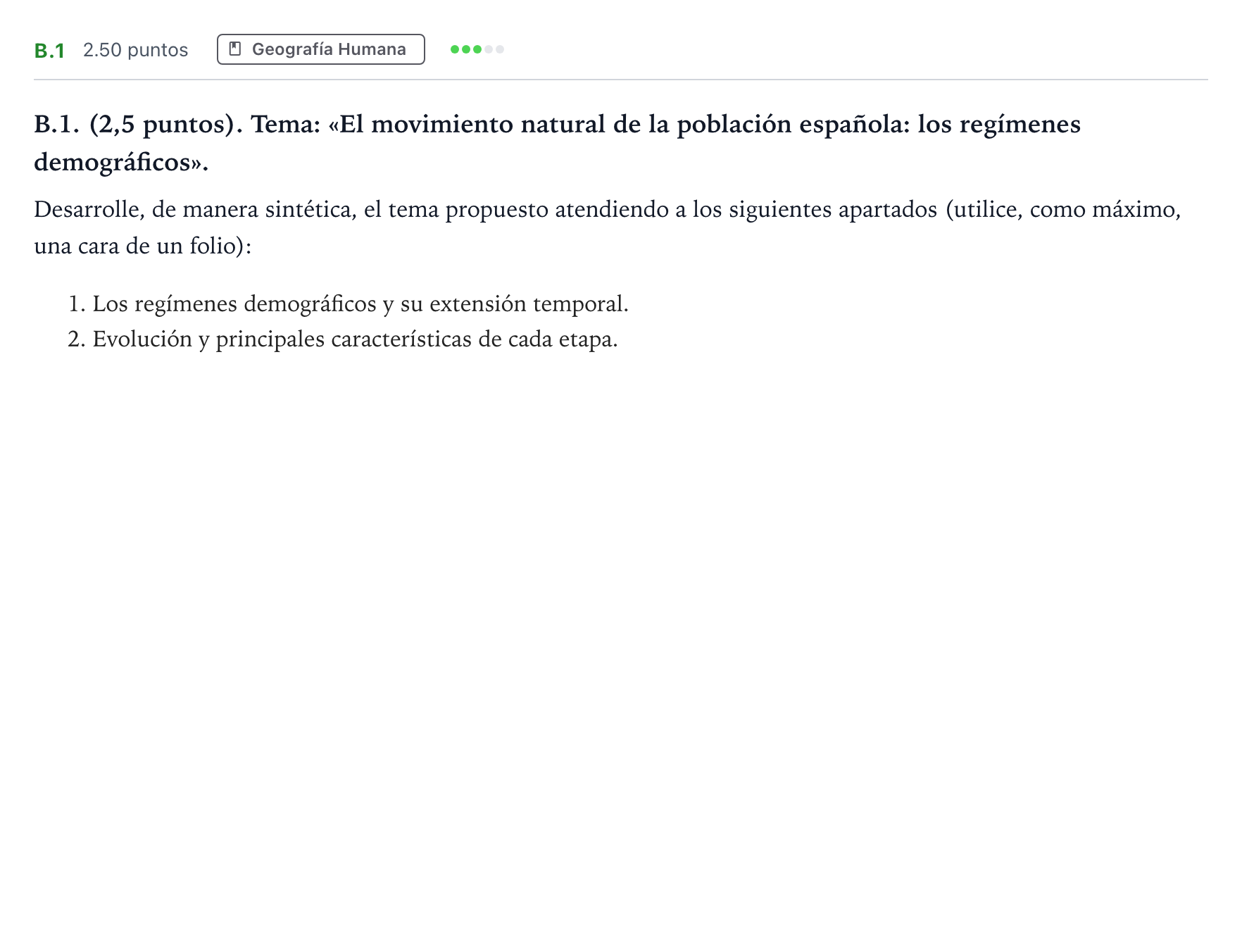 Enunciado: Ejercicio B.1 · Geografía PAU Madrid Ordinaria 2021