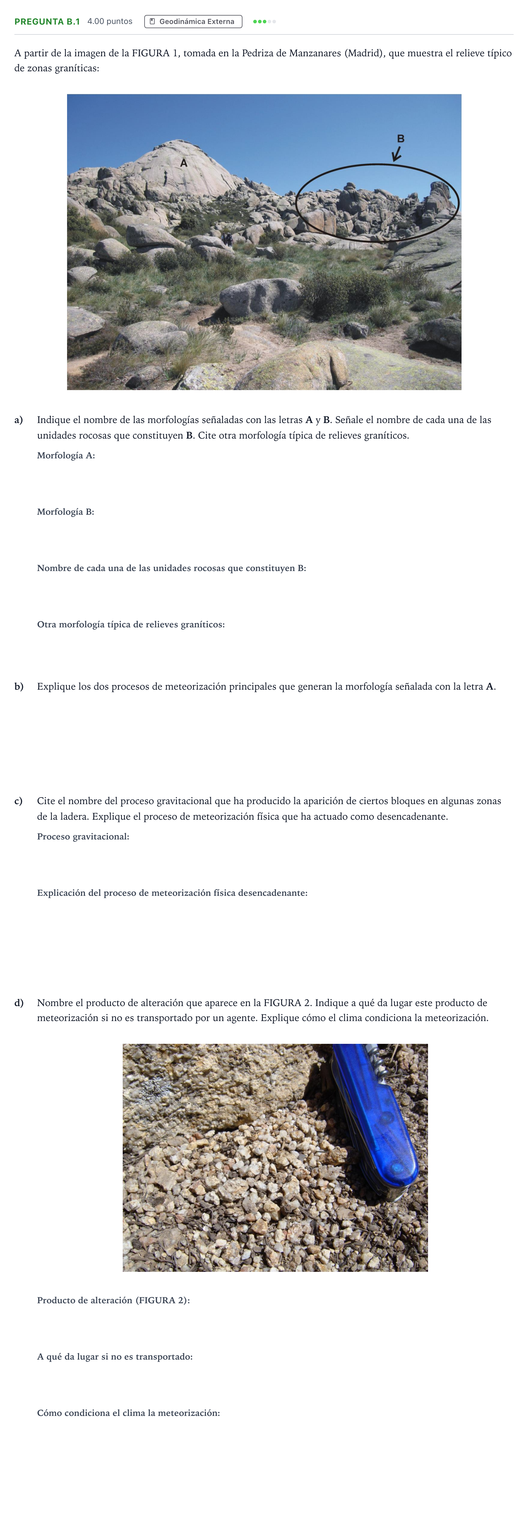 Enunciado: Pregunta B.1 · Geología PAU Madrid Extraordinaria 2021