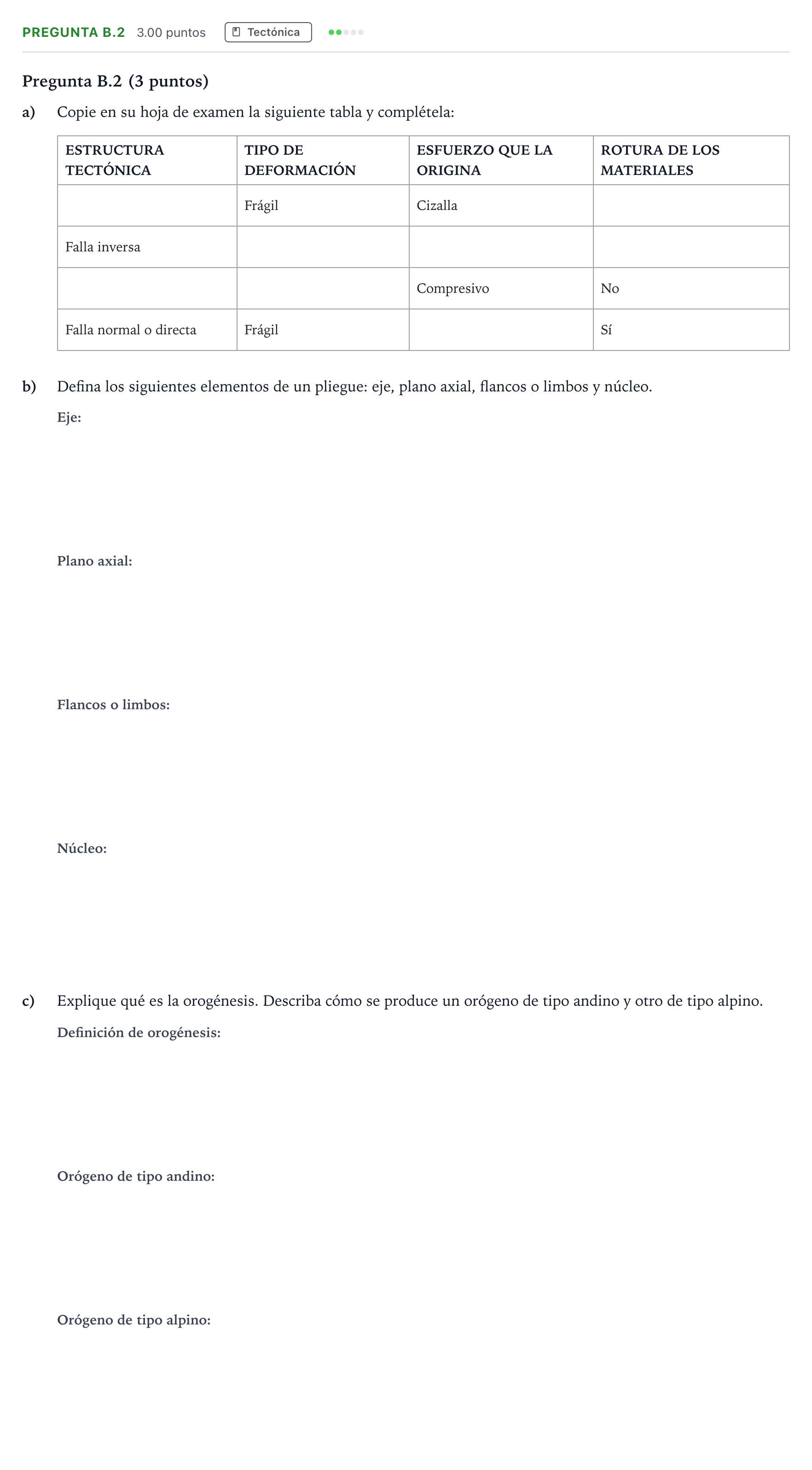 Enunciado: Pregunta B.2 · Geología PAU Madrid Extraordinaria 2021