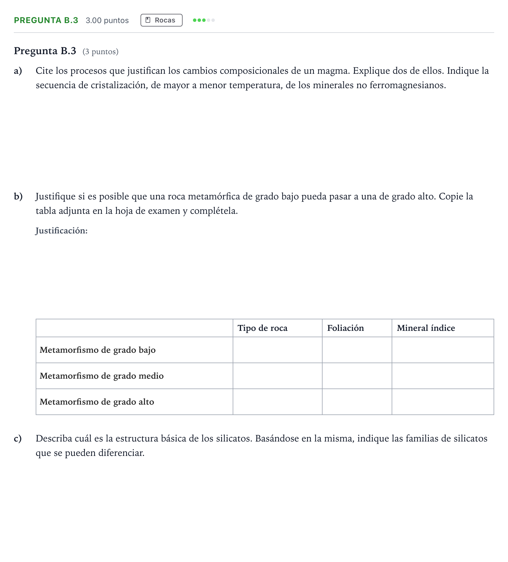 Enunciado: Pregunta B.3 · Geología PAU Madrid Extraordinaria 2021