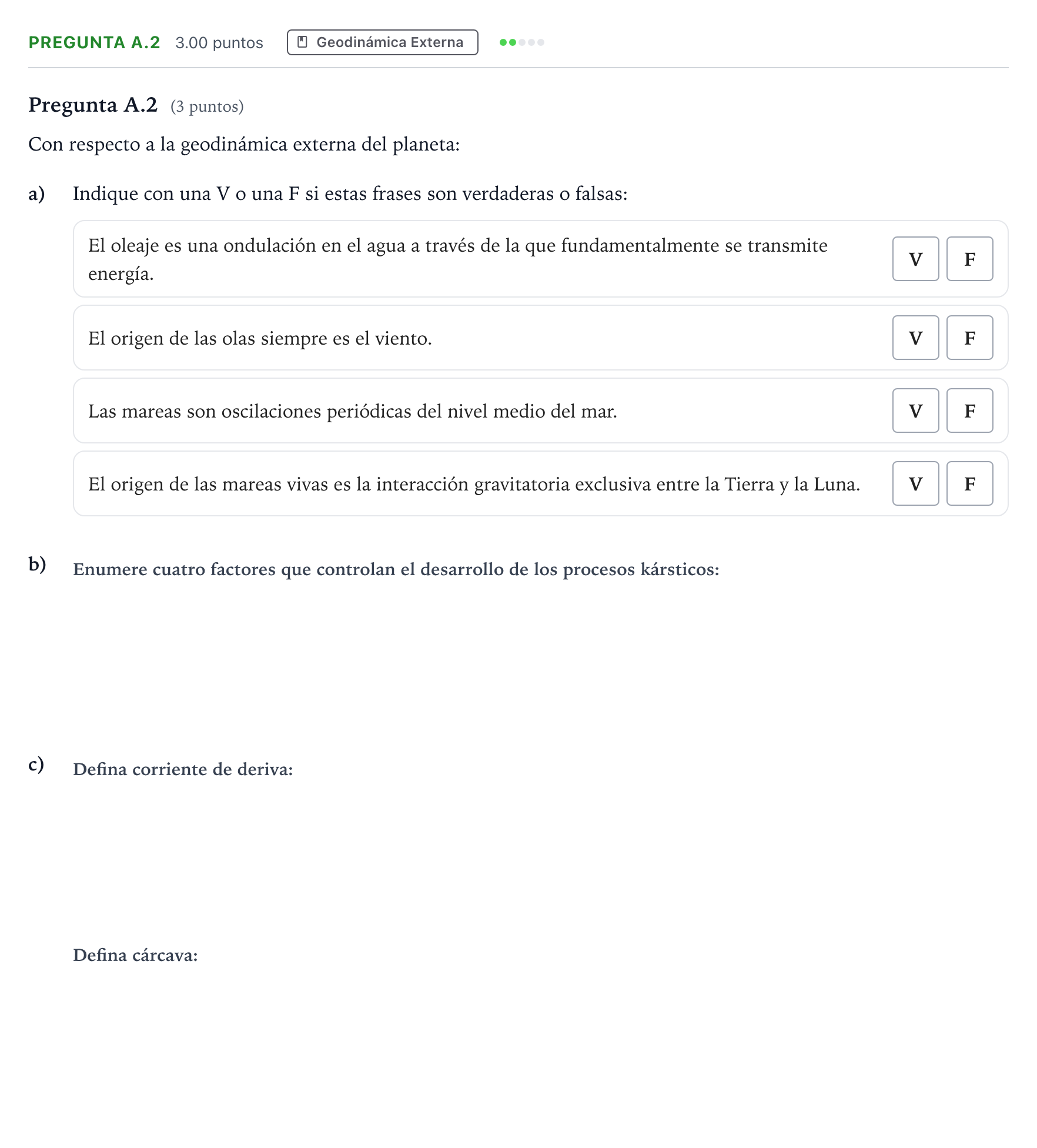 Enunciado: Pregunta A.2 · Geología PAU Madrid Modelo 2021