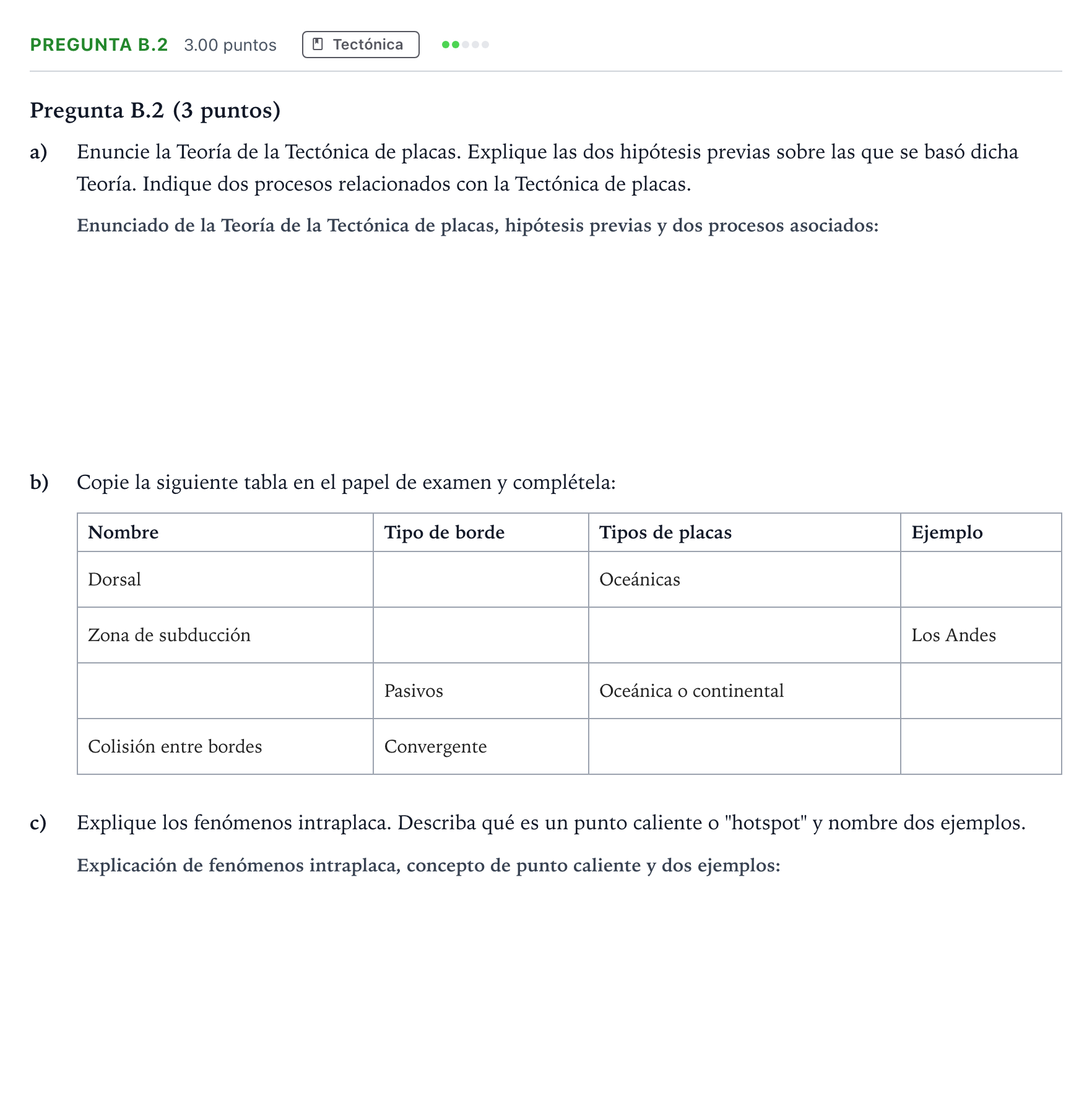 Enunciado: Pregunta B.2 · Geología PAU Madrid Modelo 2021