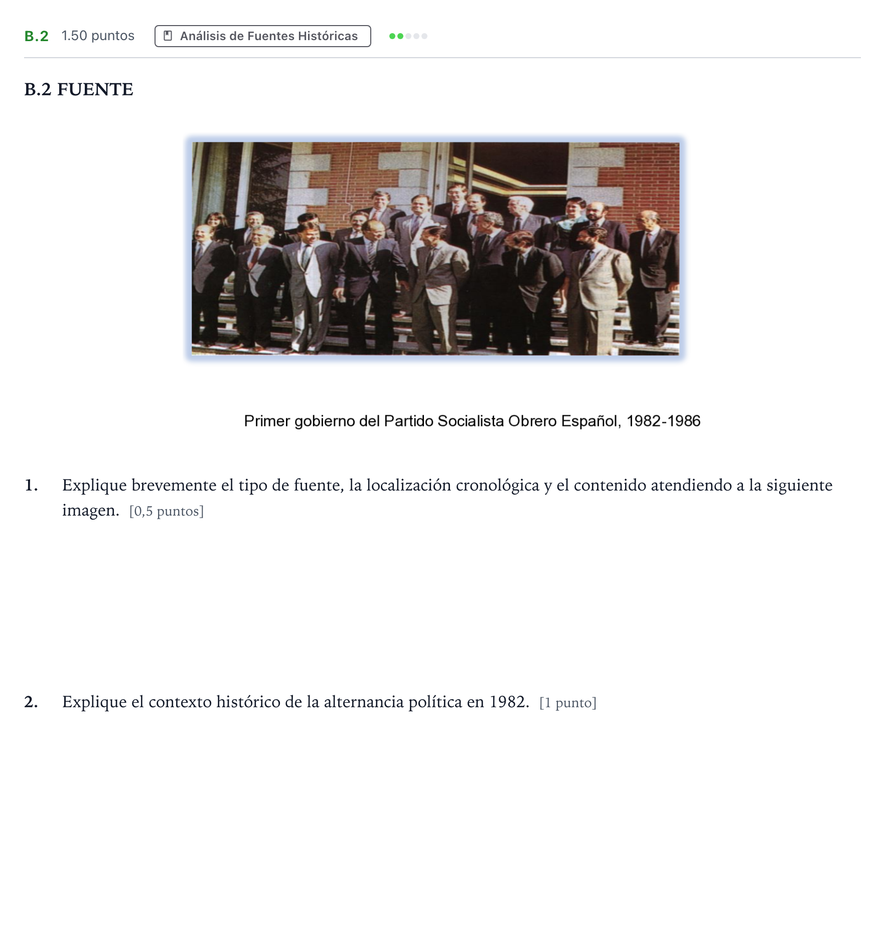 Enunciado: Ejercicio B.2 · Historia de España PAU Madrid Extraordinaria 2021