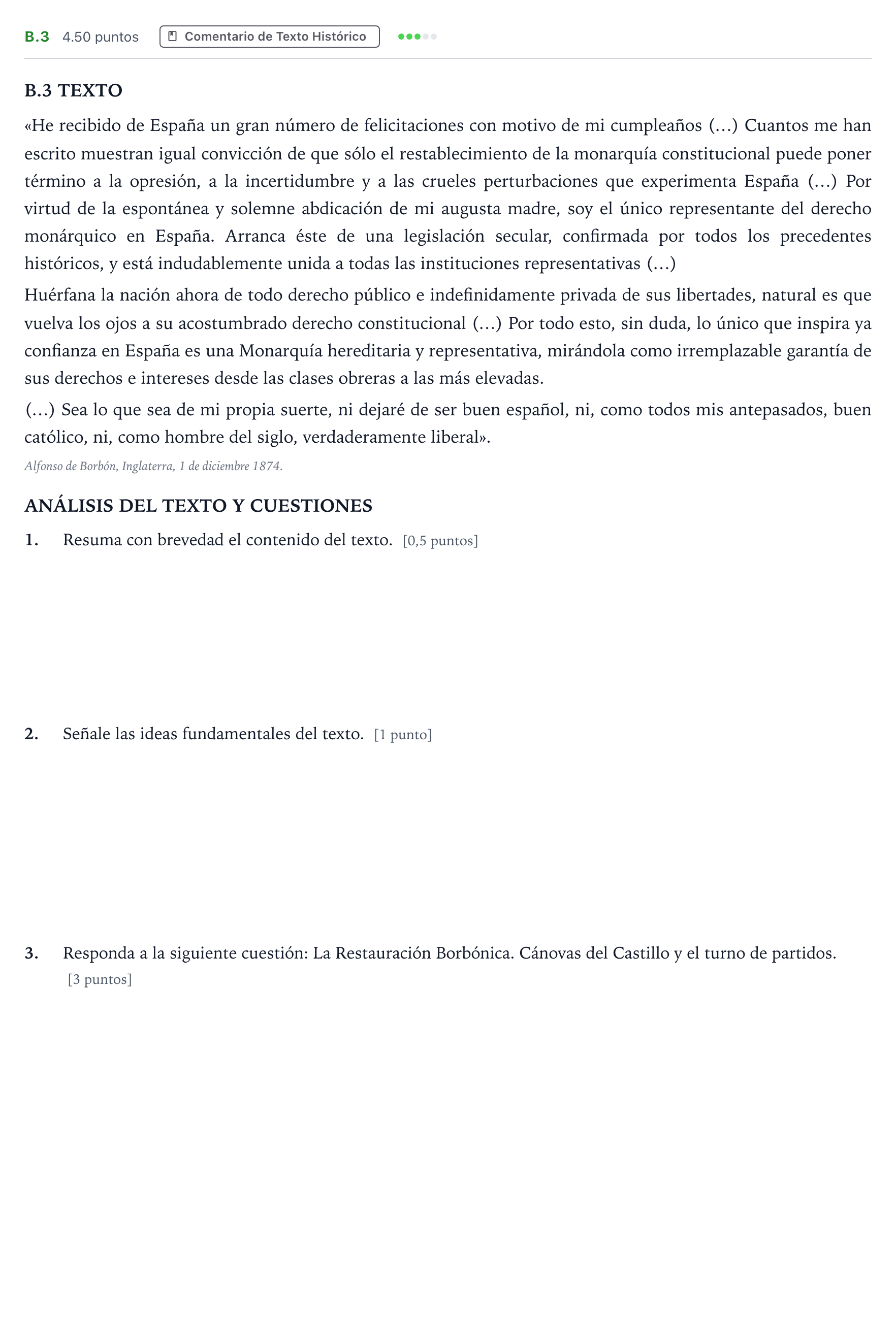 Enunciado: Ejercicio B.3 · Historia de España PAU Madrid Extraordinaria 2021