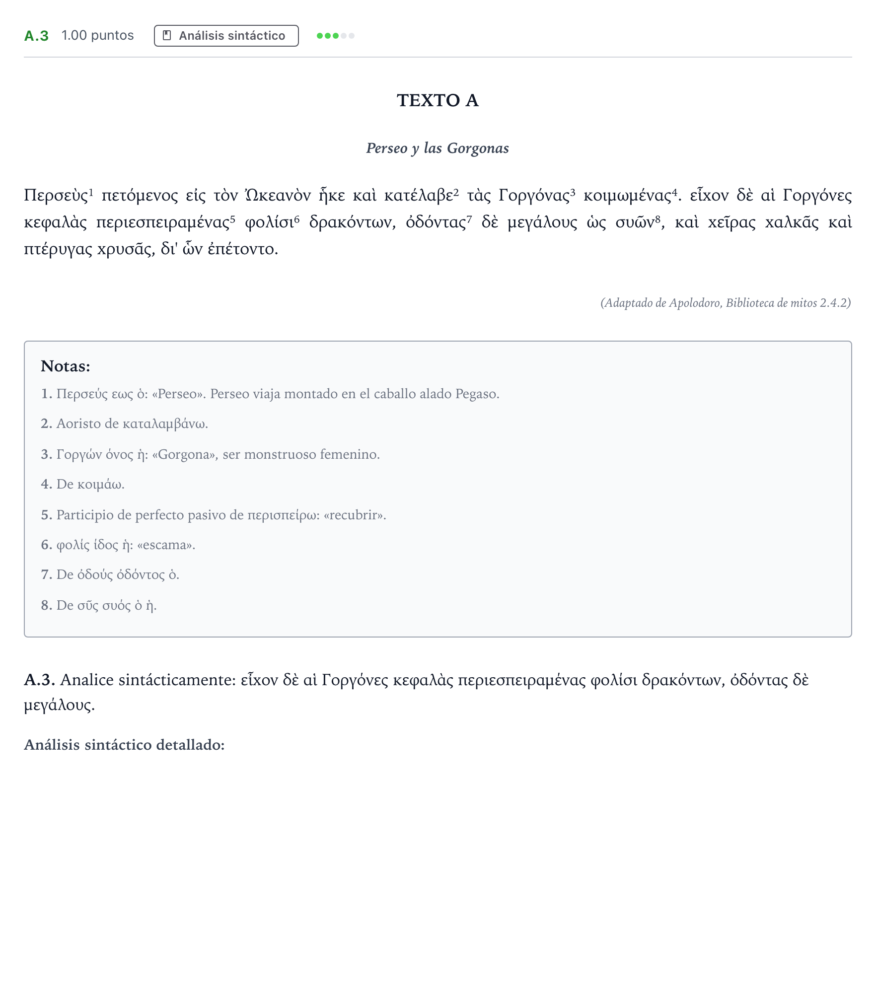Enunciado: Ejercicio A.3 · Griego II PAU Madrid Modelo 2021