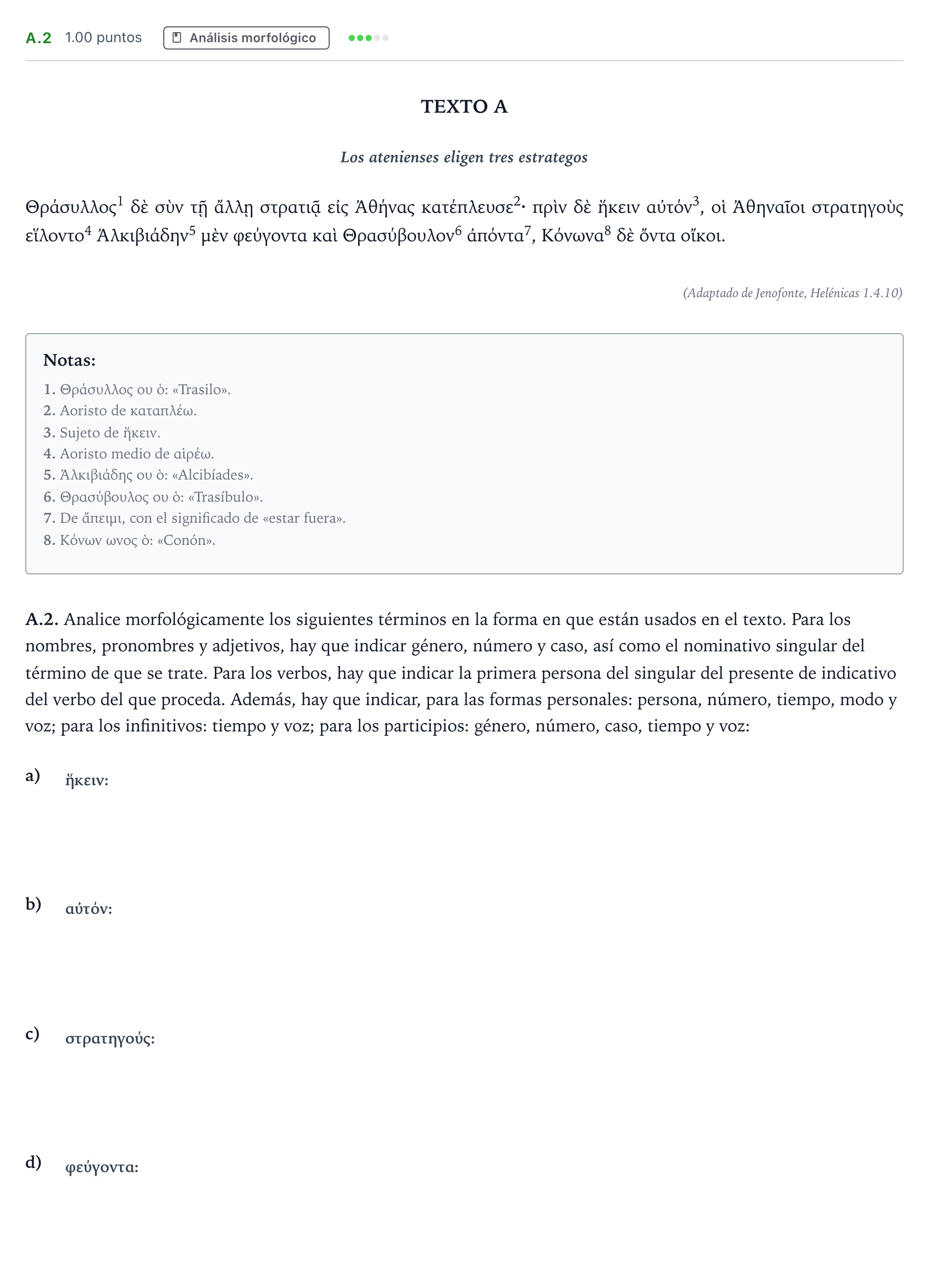 Enunciado: Ejercicio A.2 · Griego II PAU Madrid Ordinaria 2021