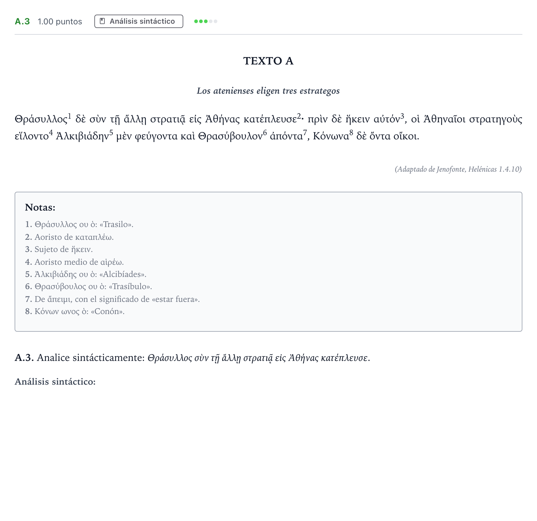 Enunciado: Ejercicio A.3 · Griego II PAU Madrid Ordinaria 2021