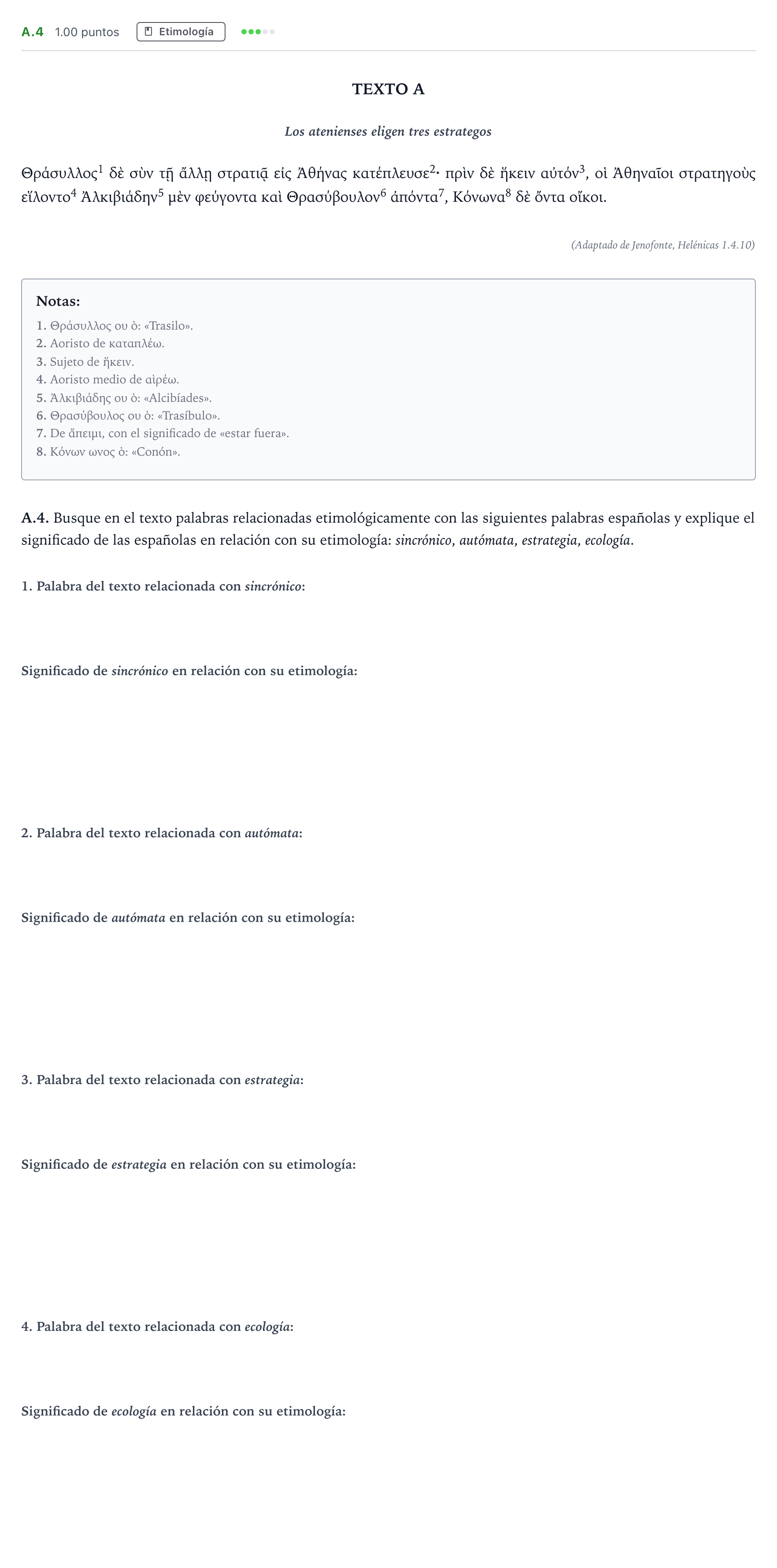 Enunciado: Ejercicio A.4 · Griego II PAU Madrid Ordinaria 2021