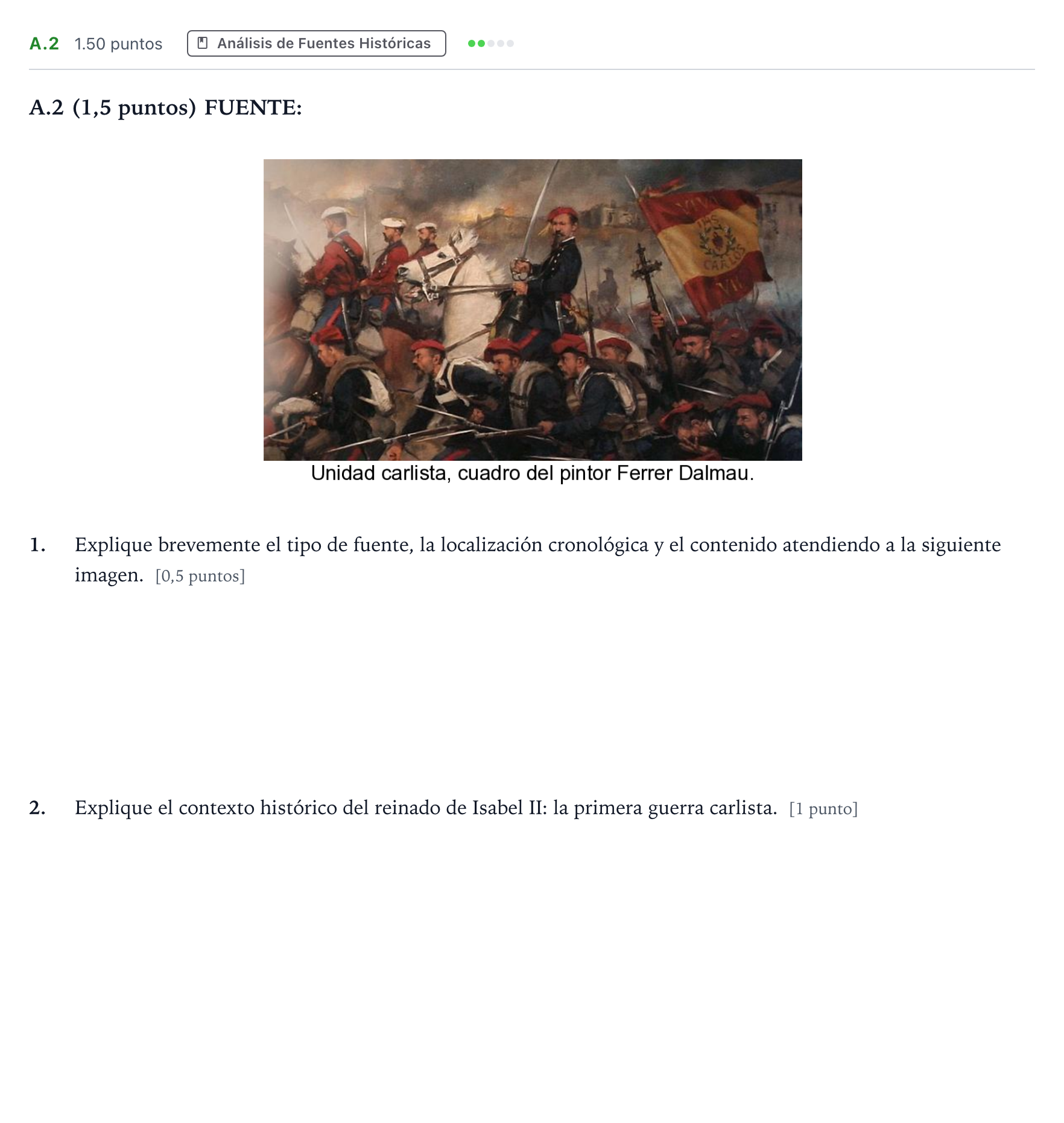 Enunciado: Ejercicio A.2 · Historia de España PAU Madrid Modelo 2021