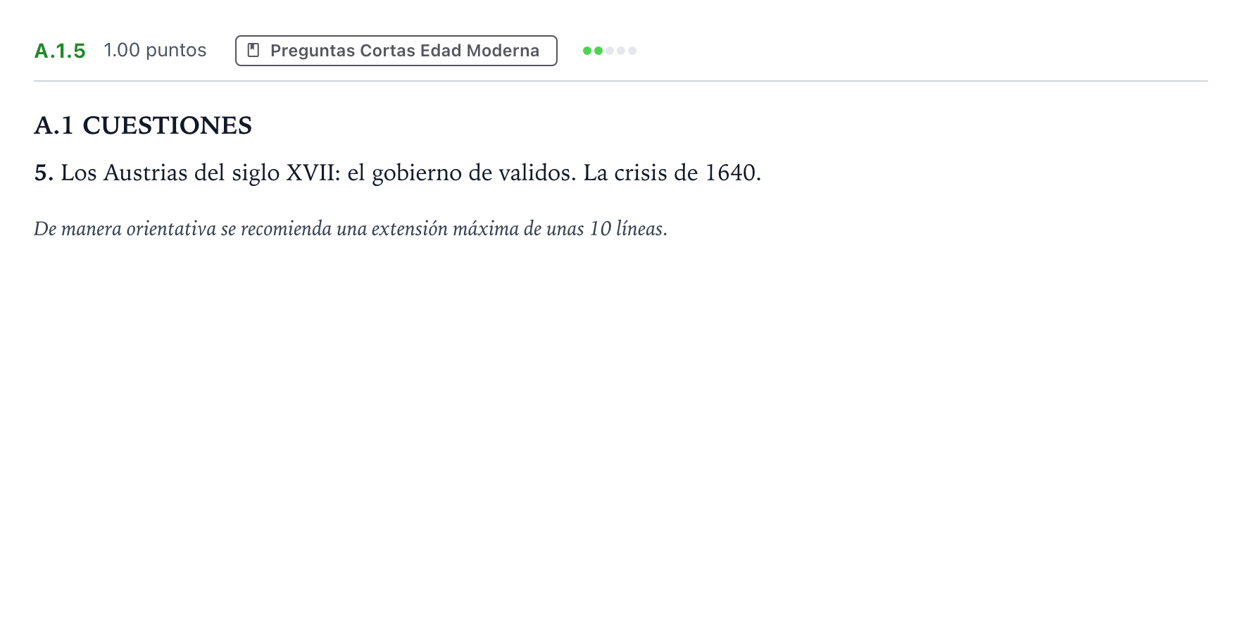 Enunciado: Ejercicio A.1.5 · Historia de España PAU Madrid Ordinaria Coincidencias 2021