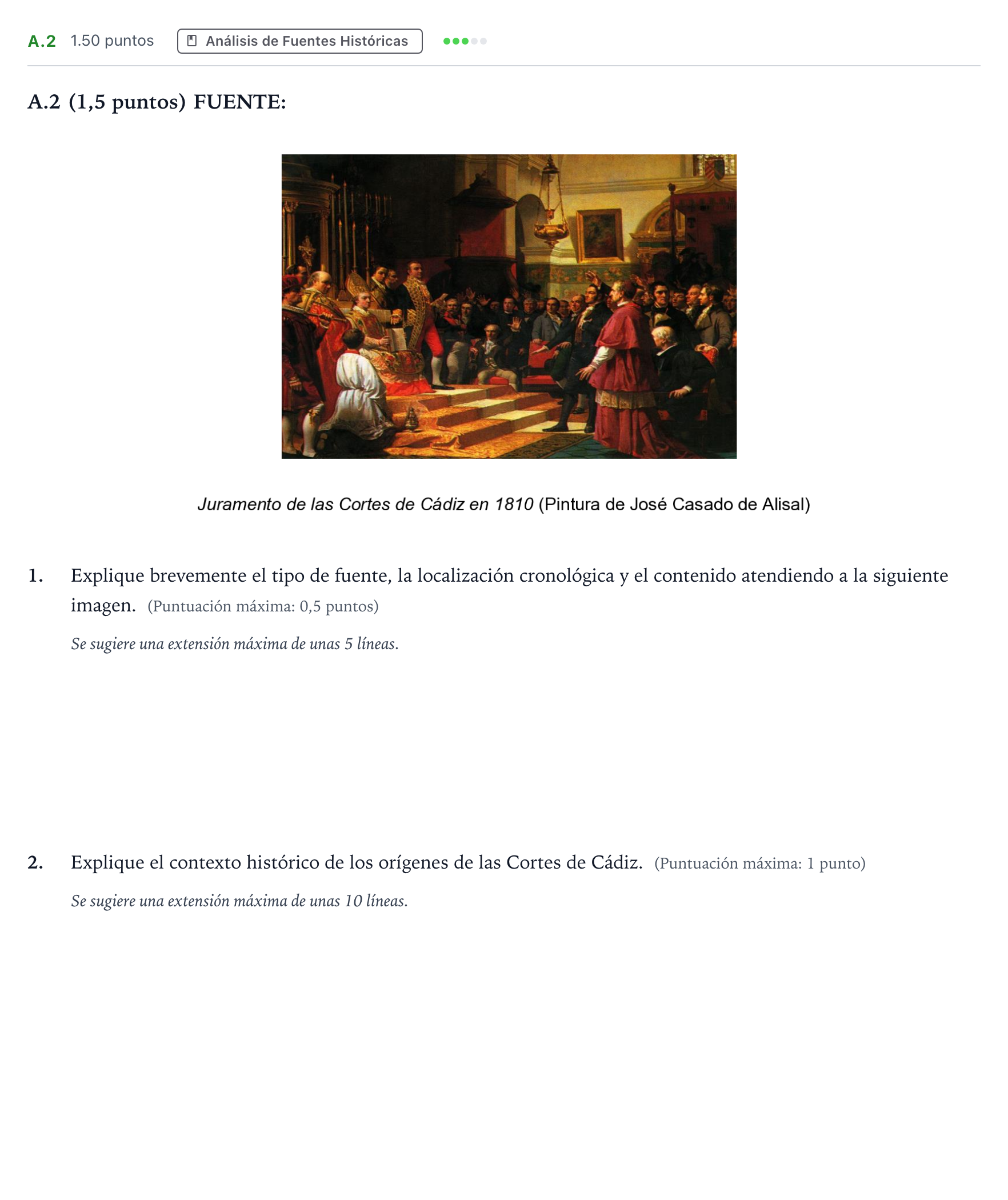 Enunciado: Ejercicio A.2 · Historia de España PAU Madrid Ordinaria Coincidencias 2021