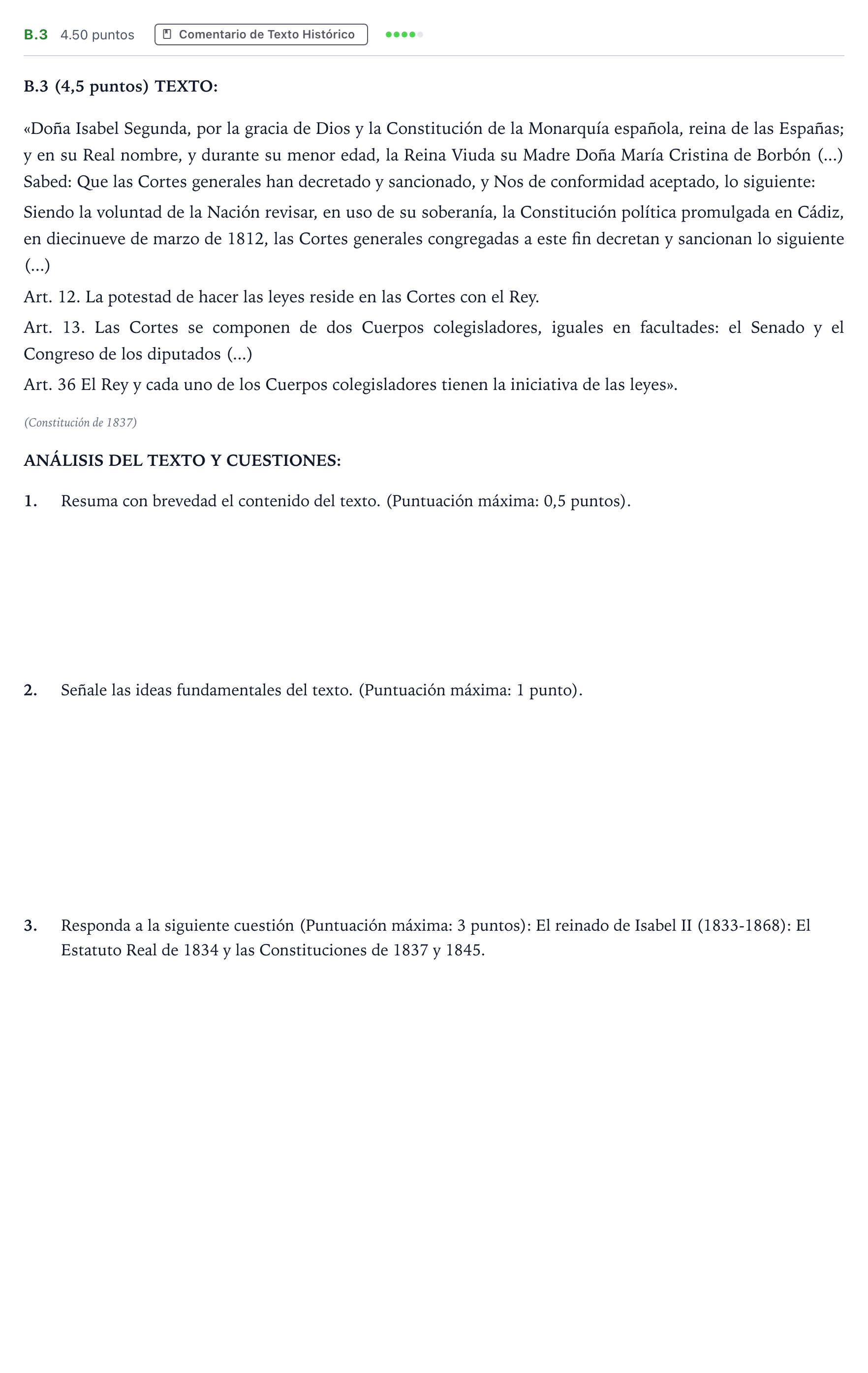 Enunciado: Ejercicio B.3 · Historia de España PAU Madrid Ordinaria Coincidencias 2021