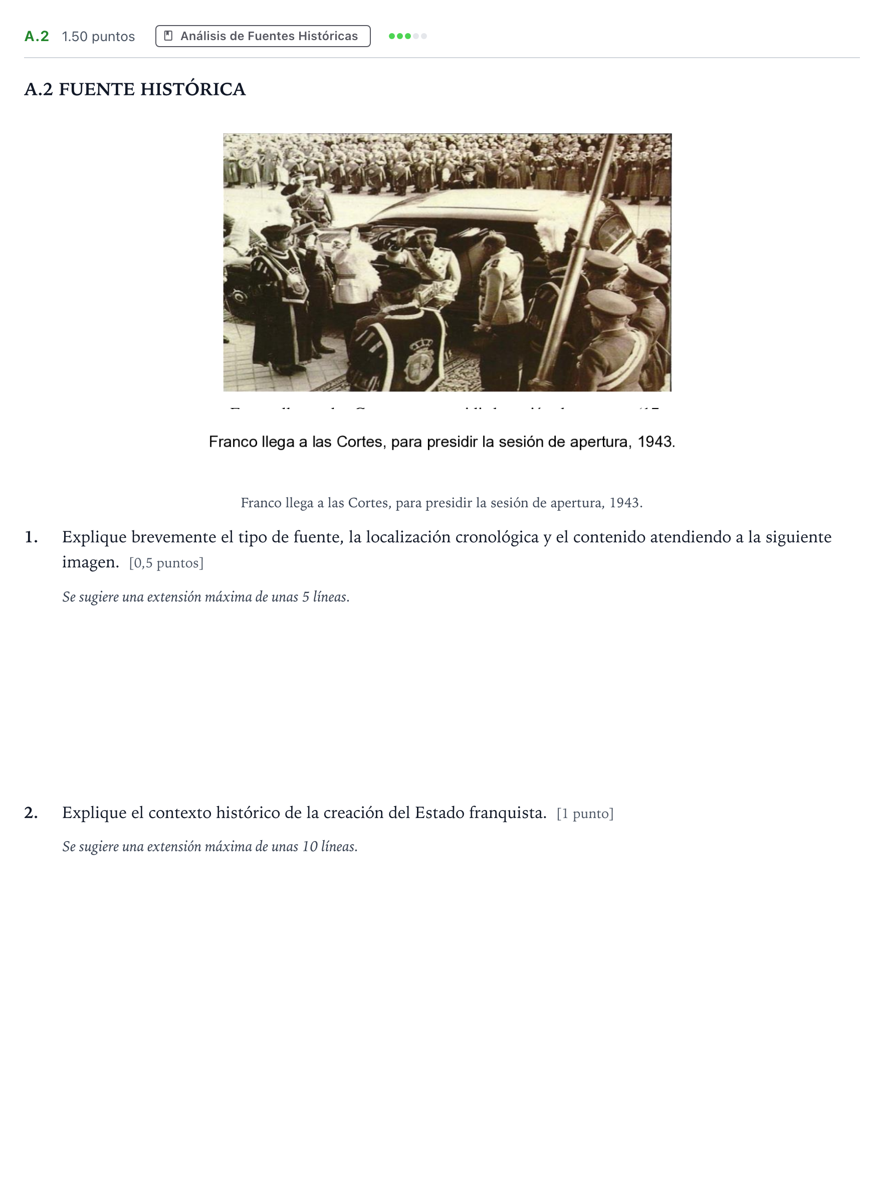 Enunciado: Ejercicio A.2 · Historia de España PAU Madrid Ordinaria Lunes 2021
