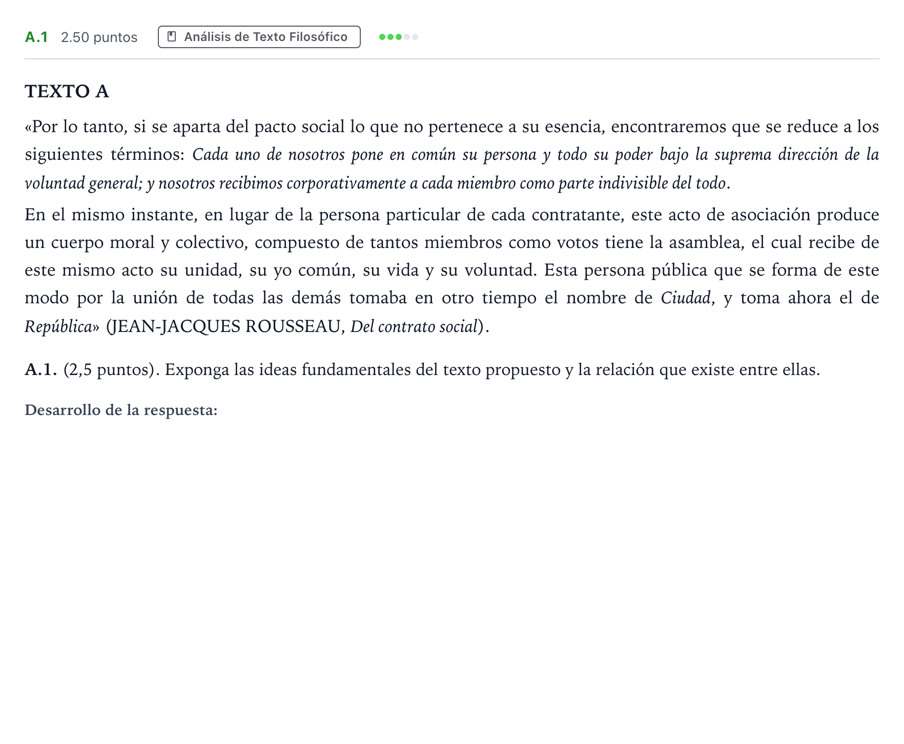 Enunciado: Ejercicio A.1 · Historia de la Filosofía PAU Madrid Extraordinaria 2021