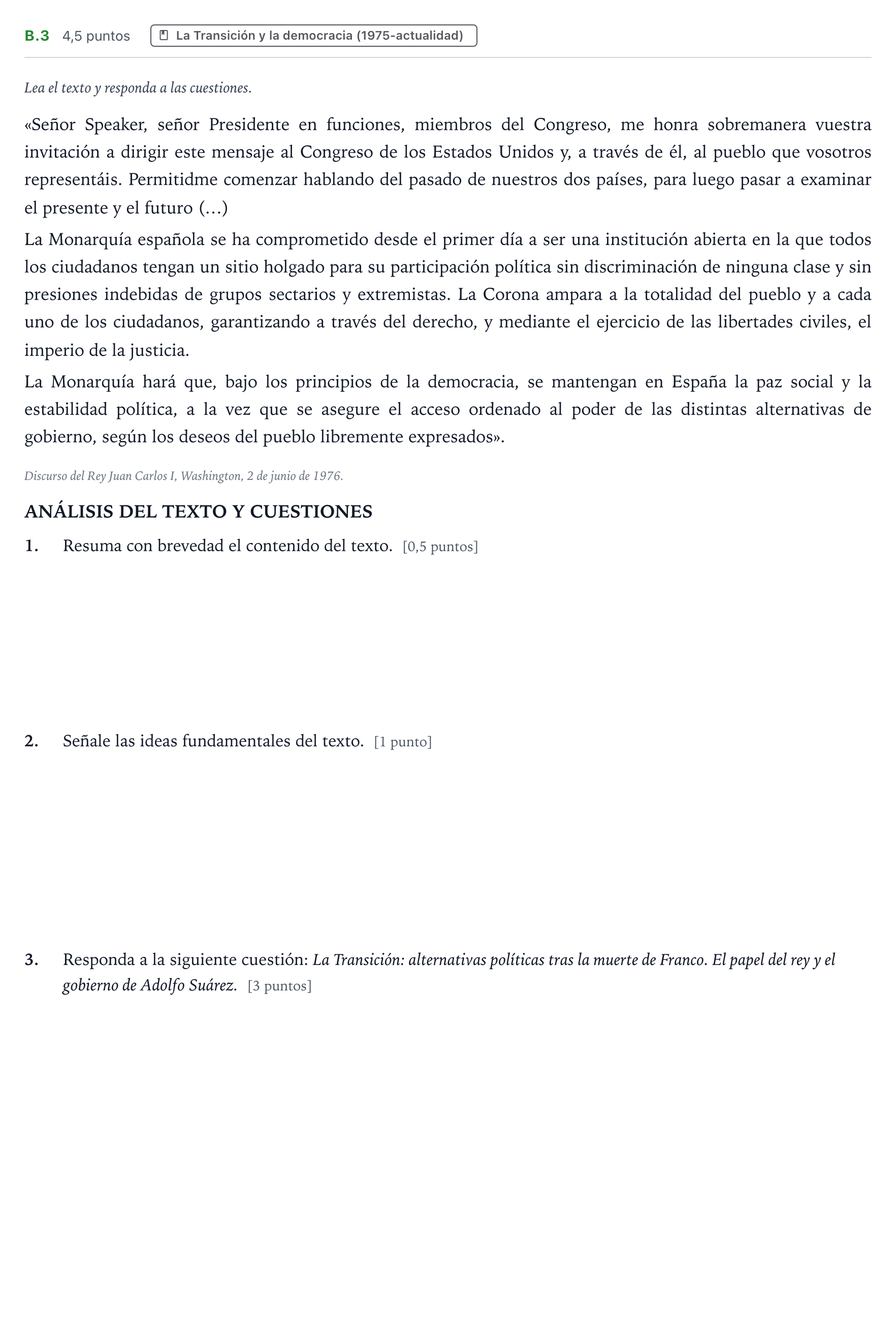 Enunciado: Ejercicio B.3 · Historia de España PAU Madrid Ordinaria Martes 2021