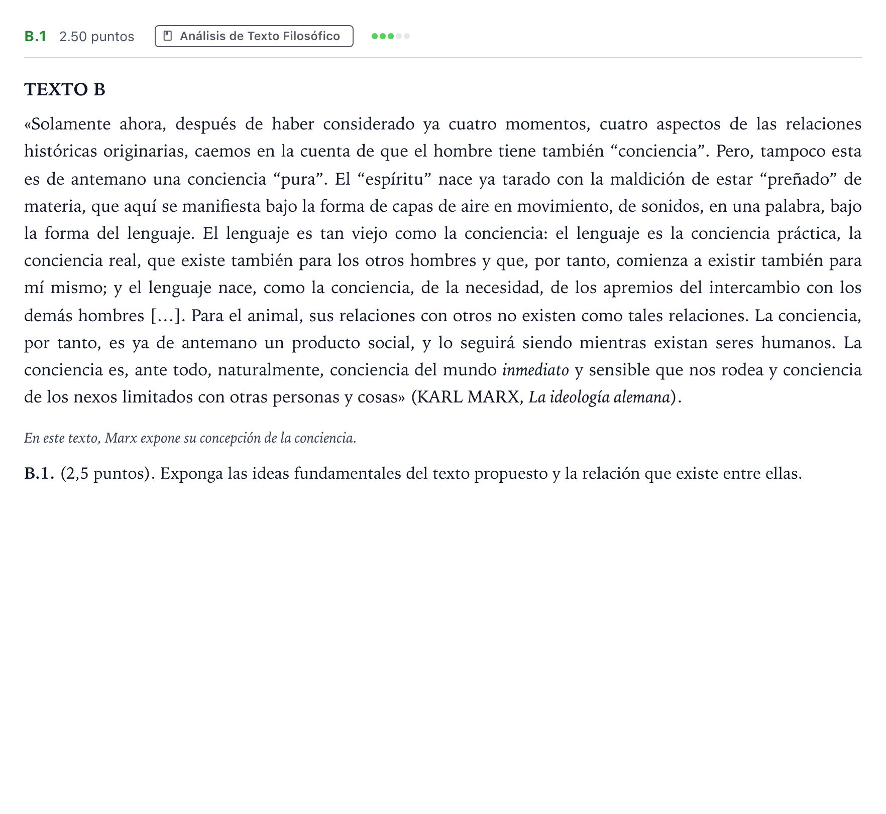 Enunciado: Ejercicio B.1 · Historia de la Filosofía PAU Madrid Ordinaria 2021