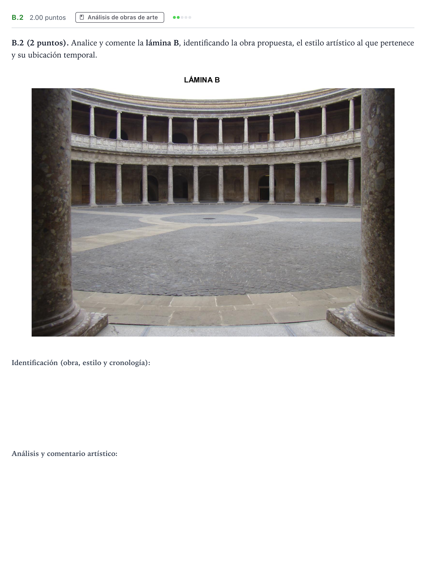 Enunciado: Ejercicio B.2 · Historia del Arte PAU Madrid Extraordinaria 2021