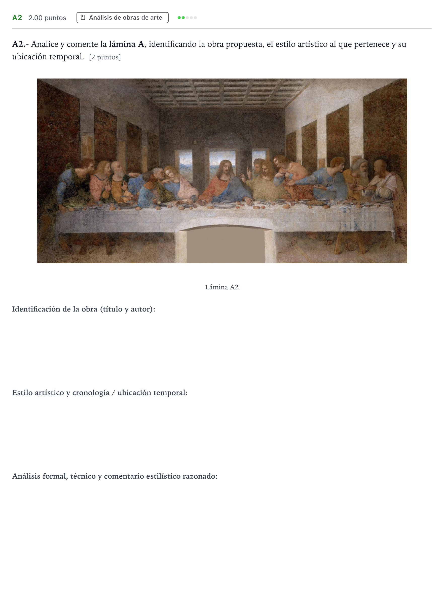 Enunciado: Ejercicio A2 · Historia del Arte PAU Madrid Modelo 2021
