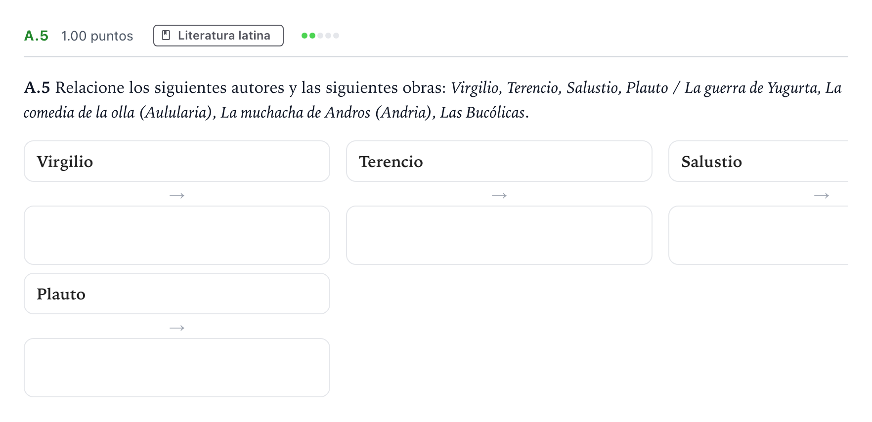 Enunciado: Ejercicio A.5 · Latín II PAU Madrid Modelo 2021