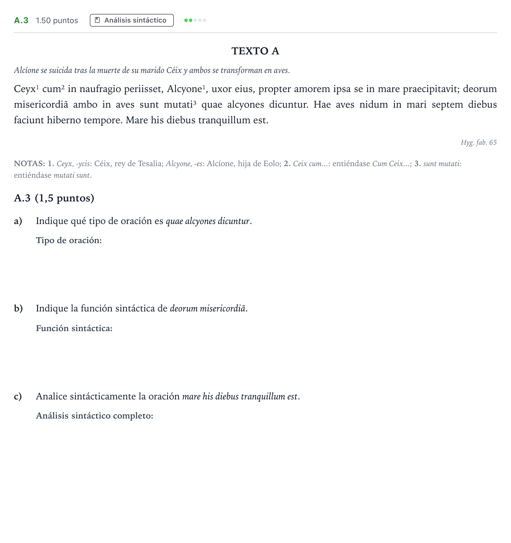 Enunciado: Ejercicio A.3 · Latín II PAU Madrid Ordinaria 2021