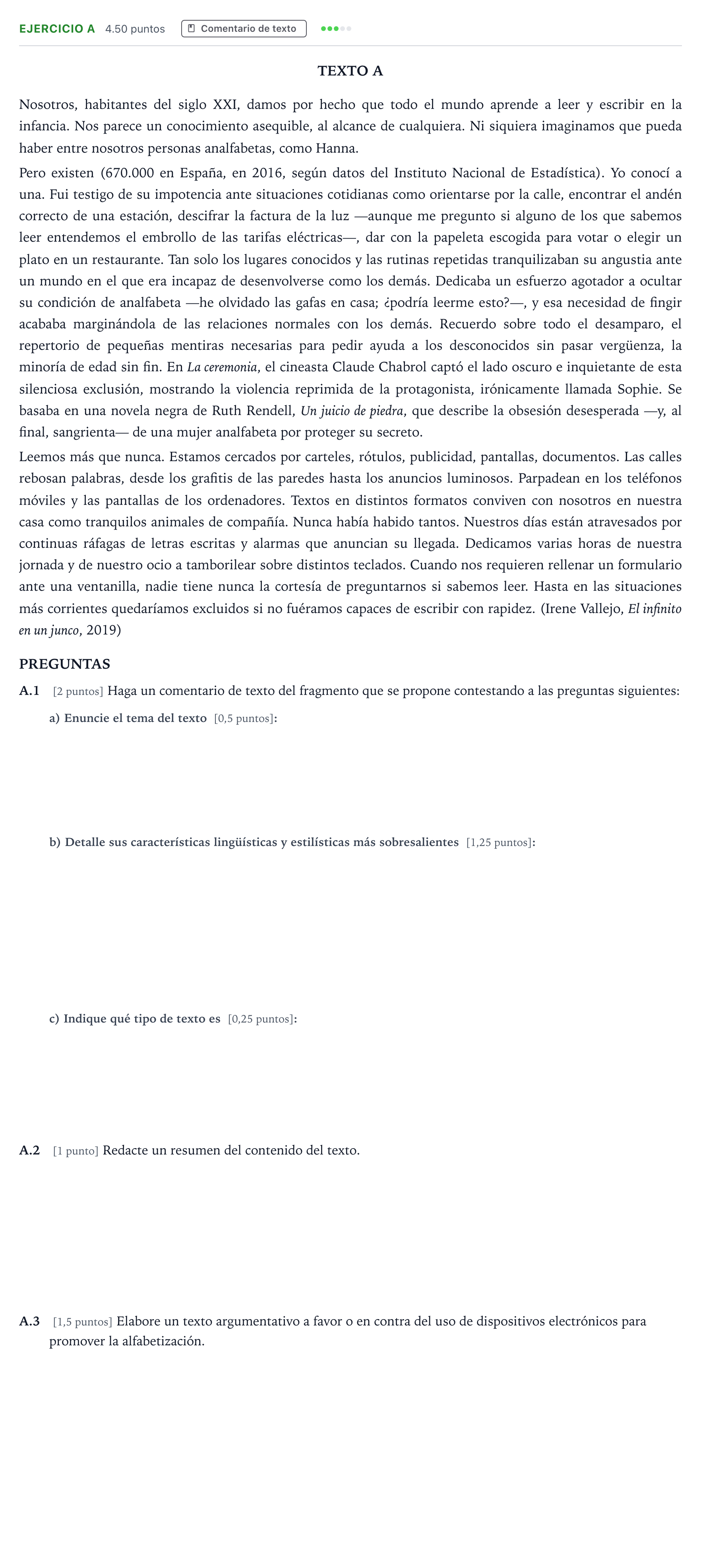 Enunciado: Ejercicio A · Lengua Castellana y Literatura II PAU Madrid Extraordinaria 2021