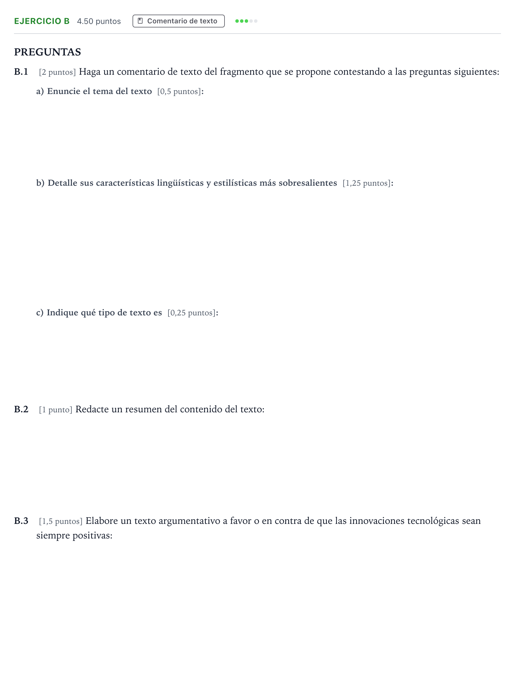 Enunciado: Ejercicio B · Lengua Castellana y Literatura II PAU Madrid Extraordinaria 2021