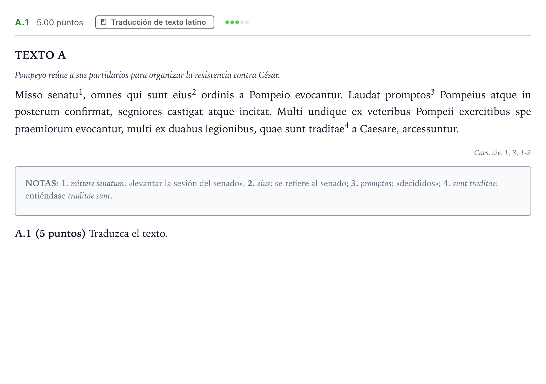 Enunciado: Ejercicio A.1 · Latín II PAU Madrid Ordinaria Coincidencias 2021