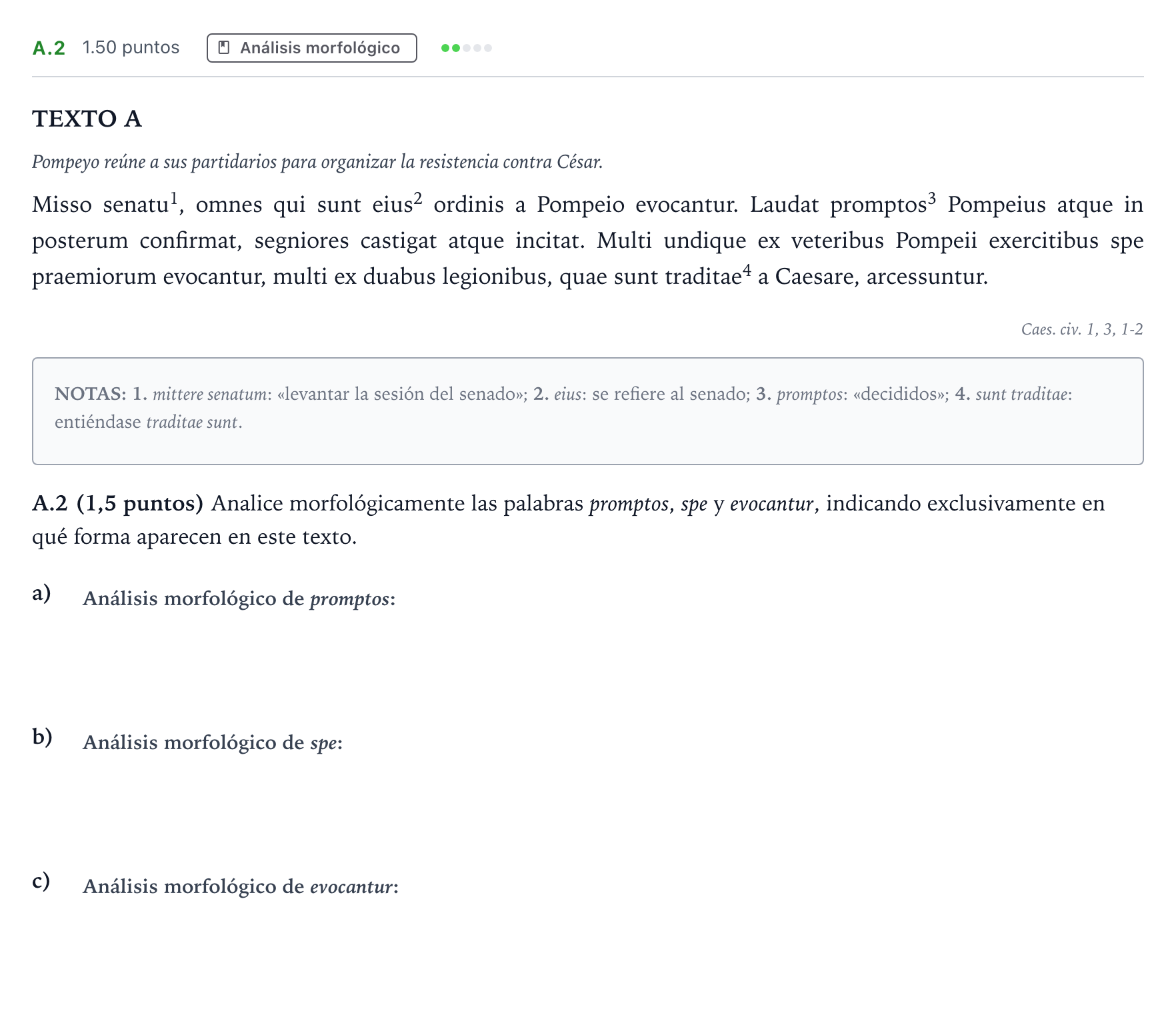 Enunciado: Ejercicio A.2 · Latín II PAU Madrid Ordinaria Coincidencias 2021