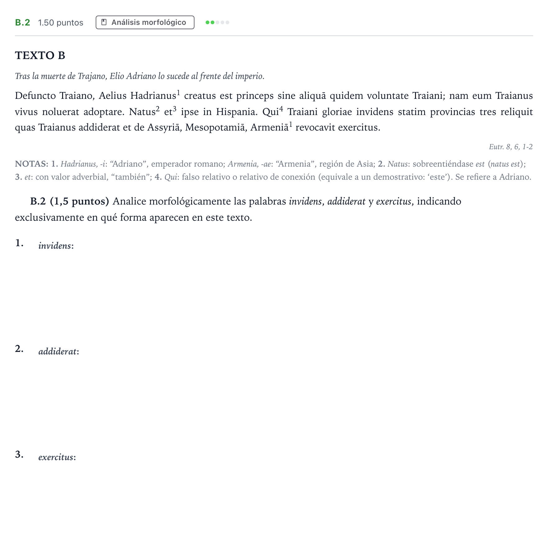 Enunciado: Ejercicio B.2 · Latín II PAU Madrid Ordinaria Coincidencias 2021