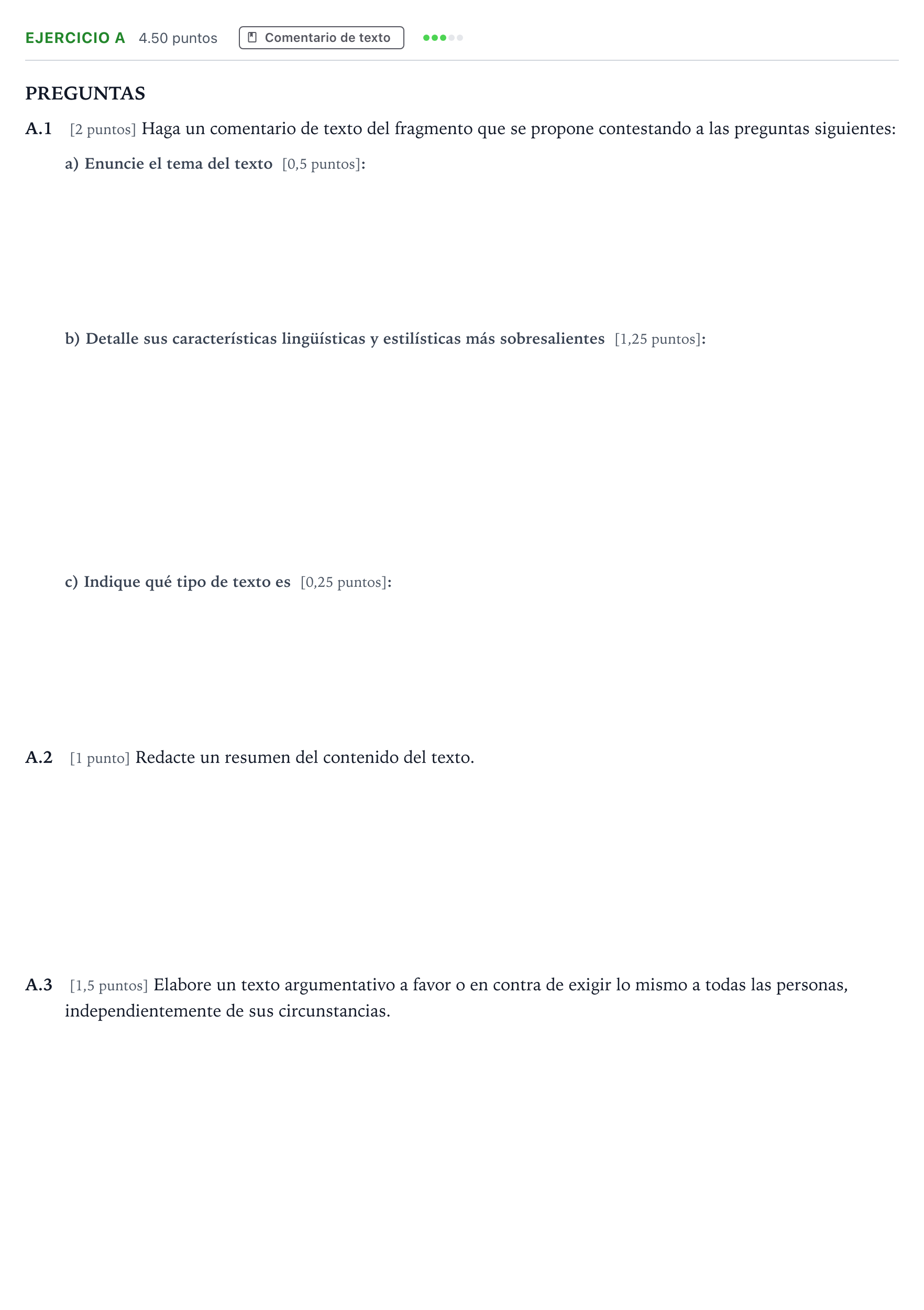Enunciado: Ejercicio A · Lengua Castellana y Literatura II PAU Madrid Ordinaria Coincidencias 2021