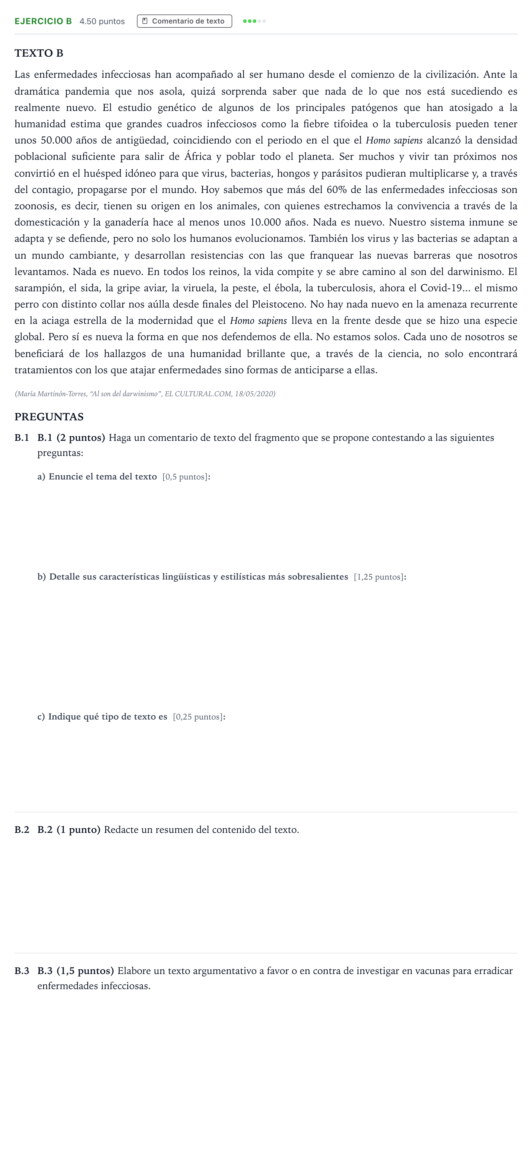 Enunciado: Ejercicio B · Lengua Castellana y Literatura II PAU Madrid Ordinaria Coincidencias 2021