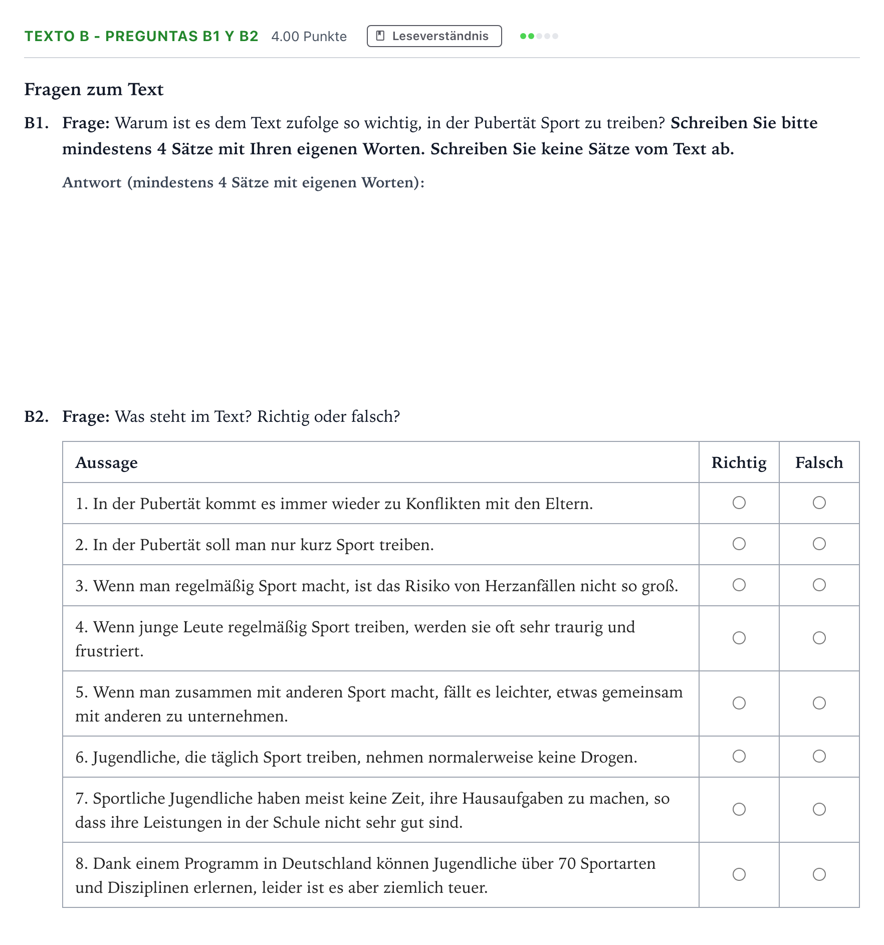 Enunciado: Ejercicio Texto B - Preguntas B1 y B2 · Alemán PAU Madrid Extraordinaria (2ª lengua) 2021