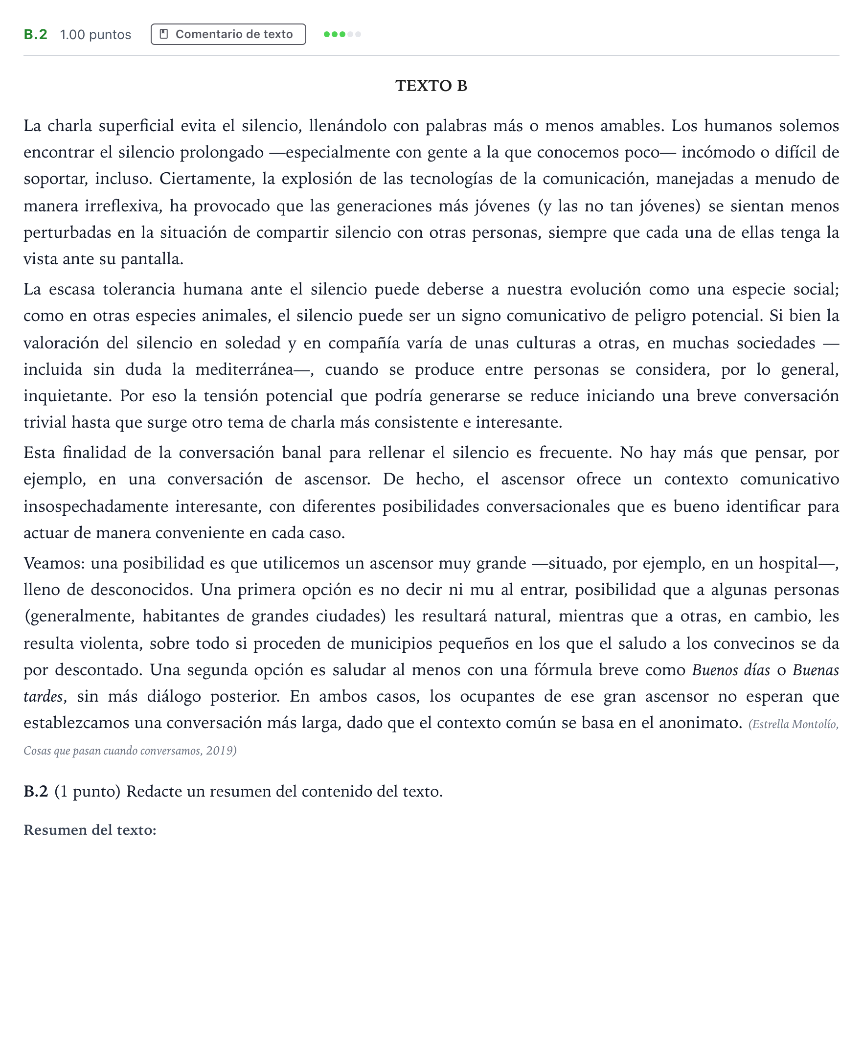 Enunciado: Ejercicio B.2 · Lengua Castellana y Literatura II PAU Madrid Ordinaria Martes 2021