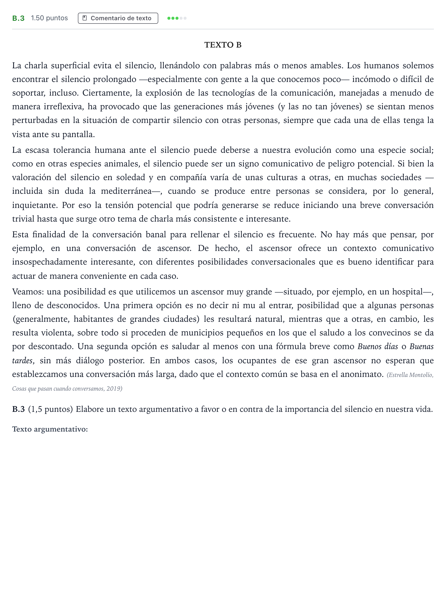 Enunciado: Ejercicio B.3 · Lengua Castellana y Literatura II PAU Madrid Ordinaria Martes 2021