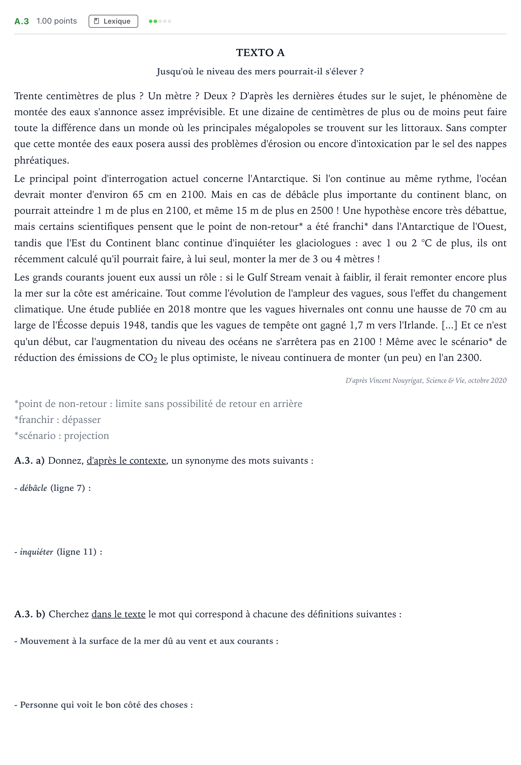 Enunciado: Ejercicio A.3 · Francés PAU Madrid Extraordinaria (2ª lengua) Coincidencias 2021