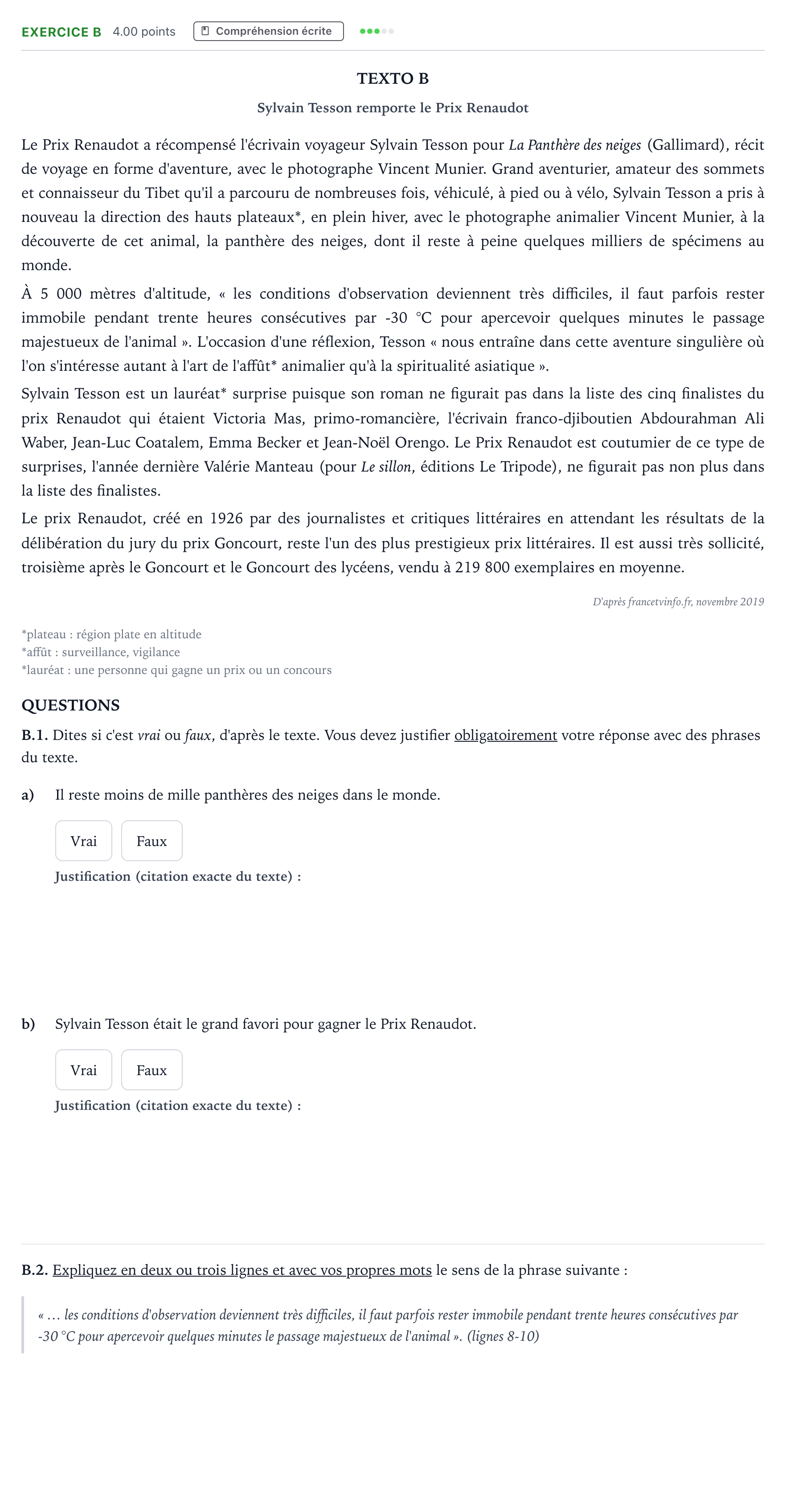 Enunciado: Ejercicio B · Francés PAU Madrid Modelo 2021
