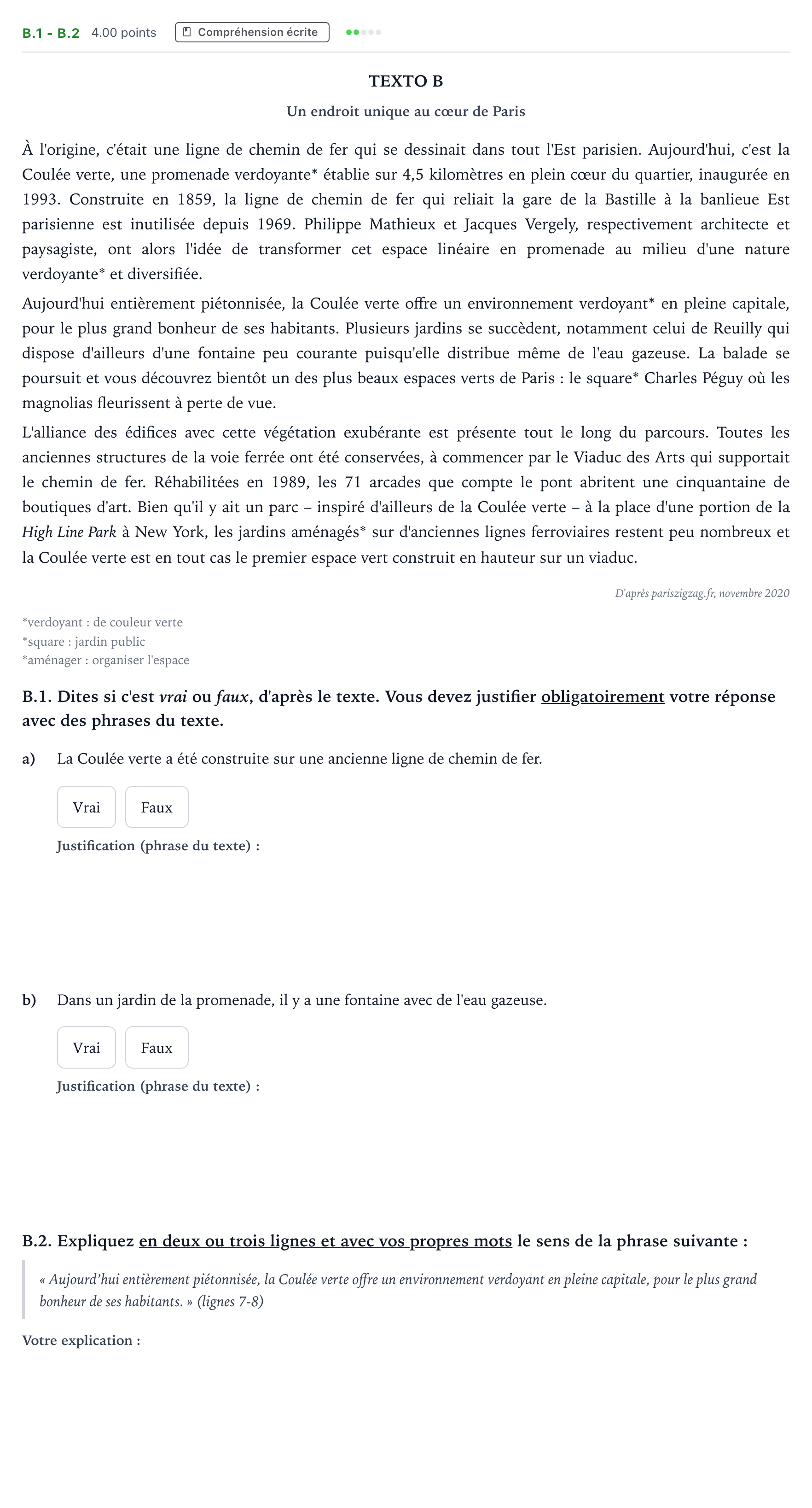Enunciado: Ejercicio B.1 - B.2 · Francés PAU Madrid Ordinaria (2ª lengua) 2021