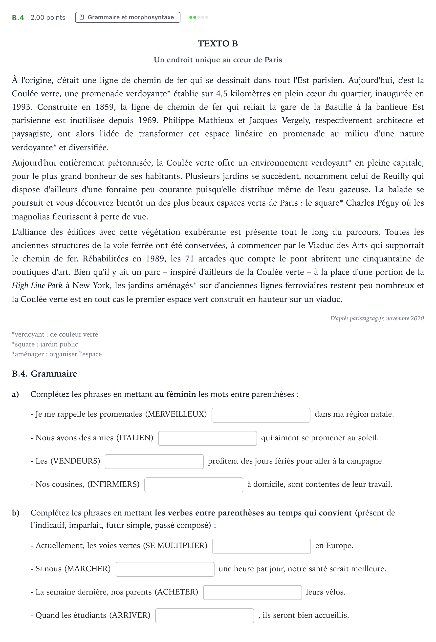 Enunciado: Ejercicio B.4 · Francés PAU Madrid Ordinaria (2ª lengua) 2021