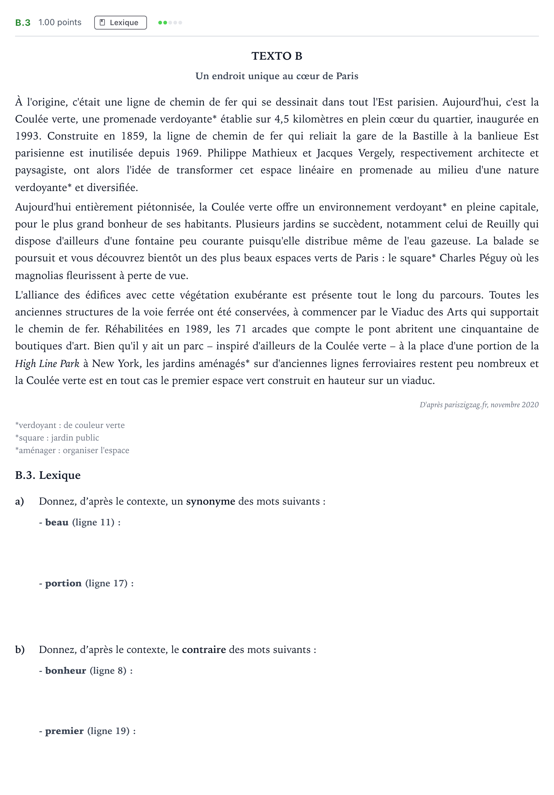 Enunciado: Ejercicio B.3 · Francés PAU Madrid Ordinaria (2ª lengua) 2021