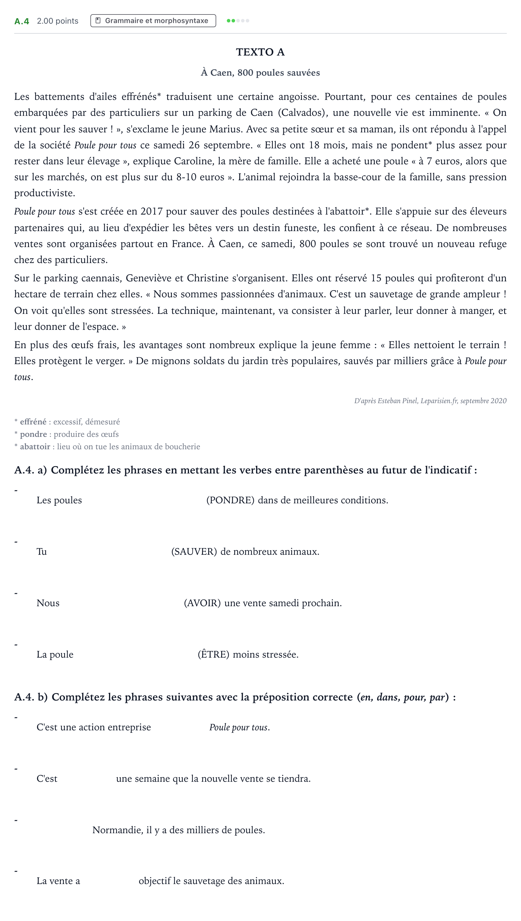 Enunciado: Ejercicio A.4 · Francés PAU Madrid Ordinaria Coincidencias 2021