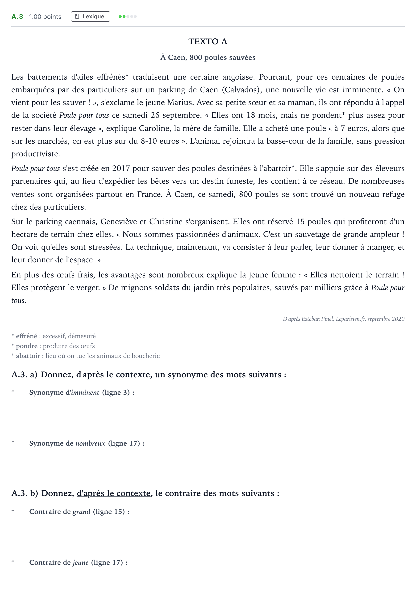 Enunciado: Ejercicio A.3 · Francés PAU Madrid Ordinaria Coincidencias 2021