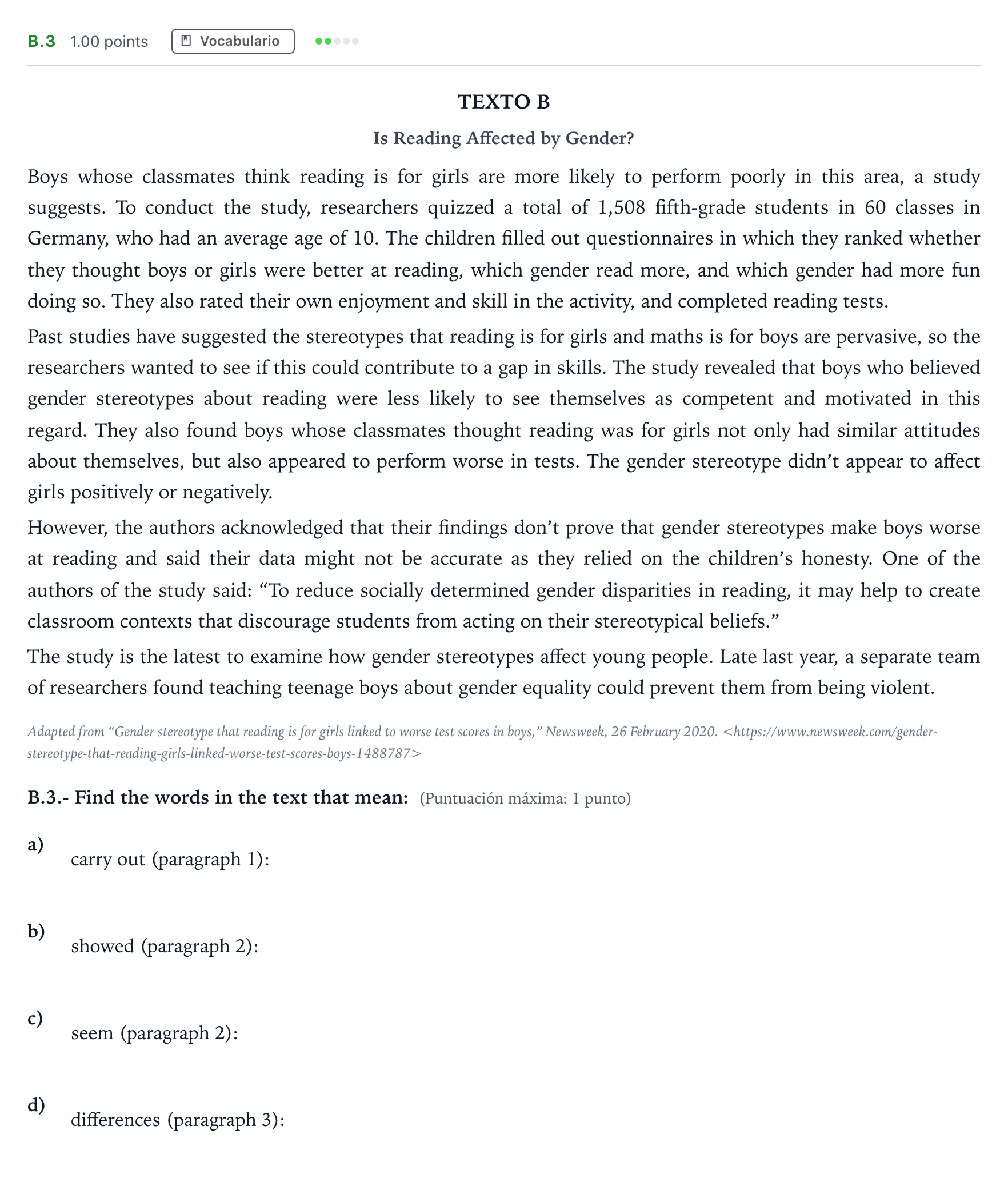 Enunciado: Ejercicio B.3 · Inglés PAU Madrid Modelo 2021