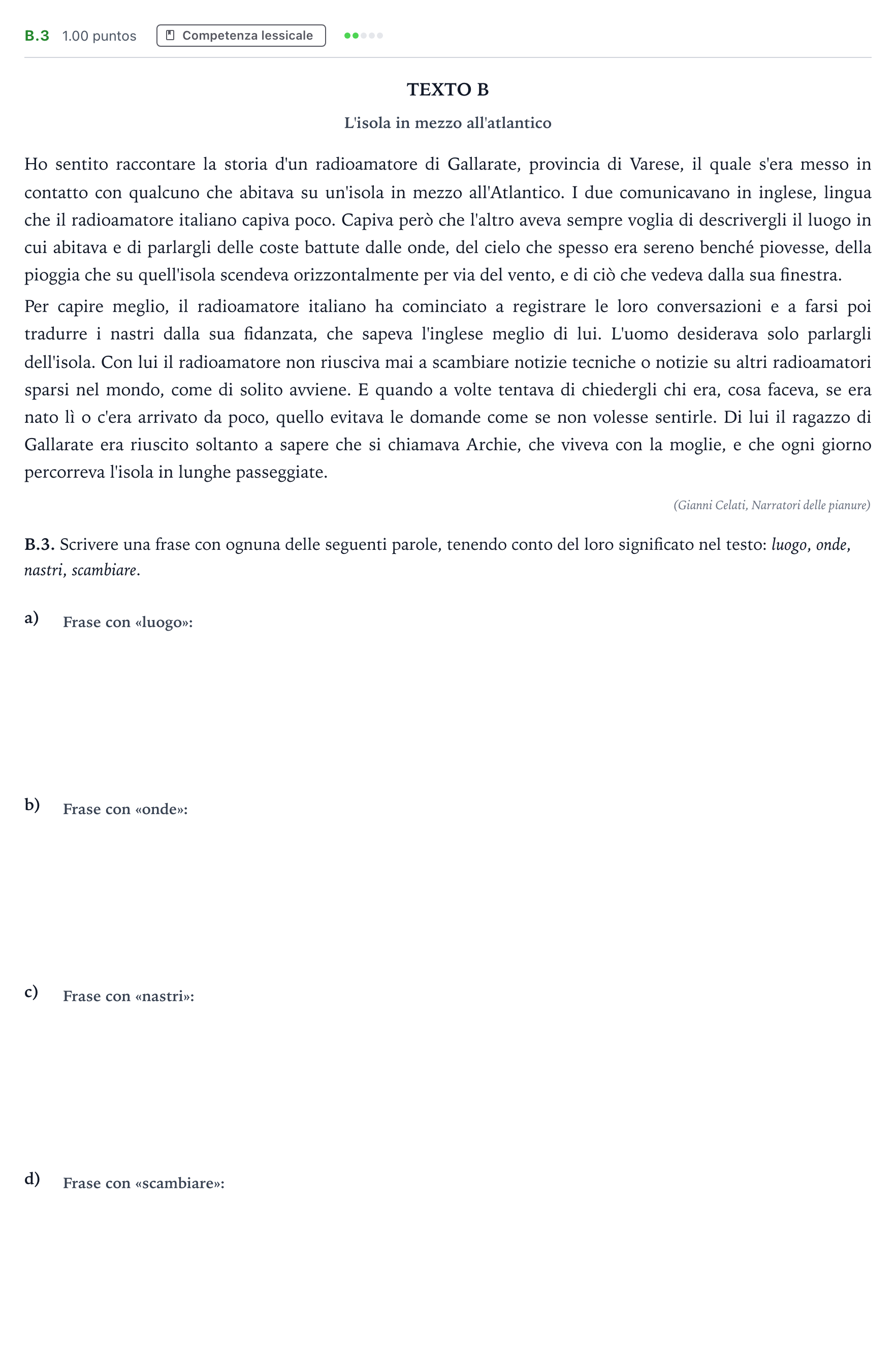 Enunciado: Ejercicio B.3 · Italiano PAU Madrid Extraordinaria Coincidencias 2021