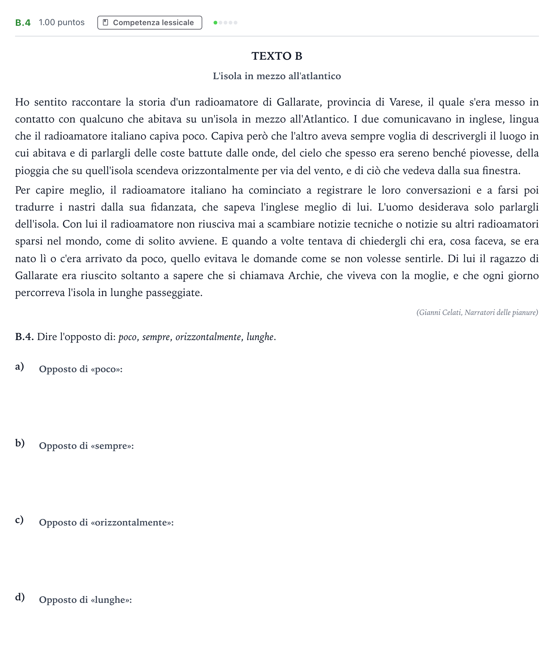 Enunciado: Ejercicio B.4 · Italiano PAU Madrid Extraordinaria Coincidencias 2021