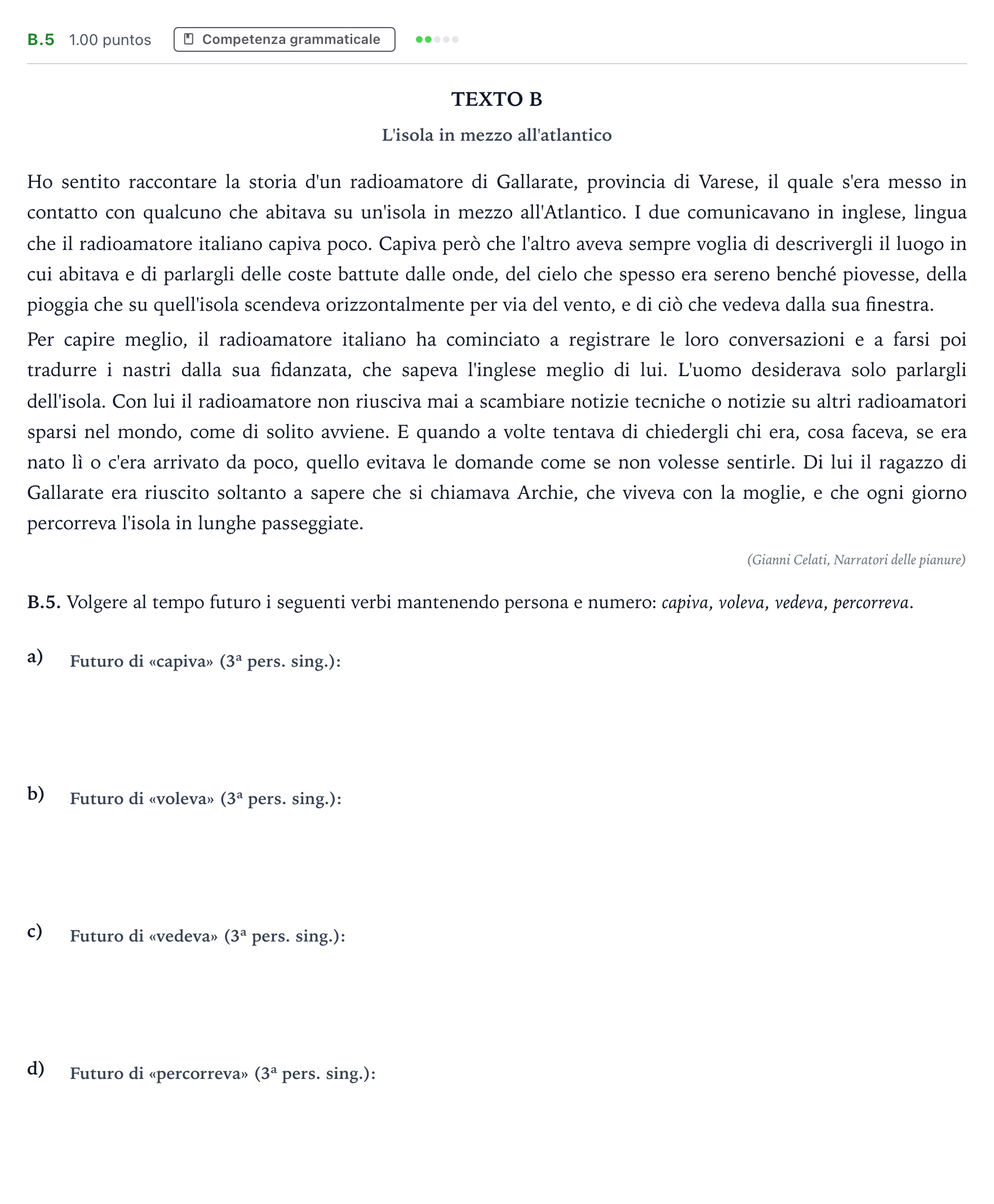 Enunciado: Ejercicio B.5 · Italiano PAU Madrid Extraordinaria Coincidencias 2021