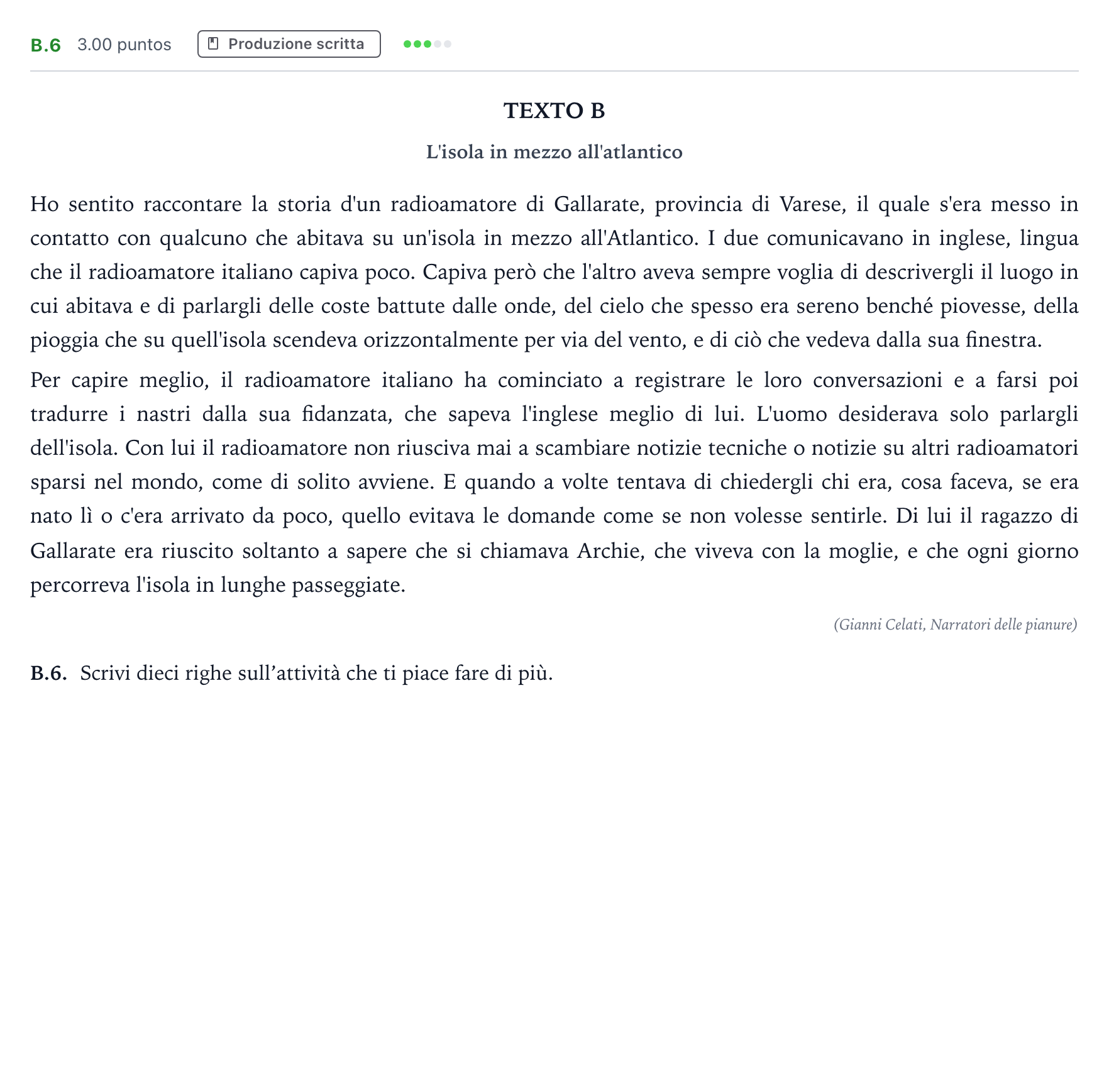 Enunciado: Ejercicio B.6 · Italiano PAU Madrid Extraordinaria Coincidencias 2021