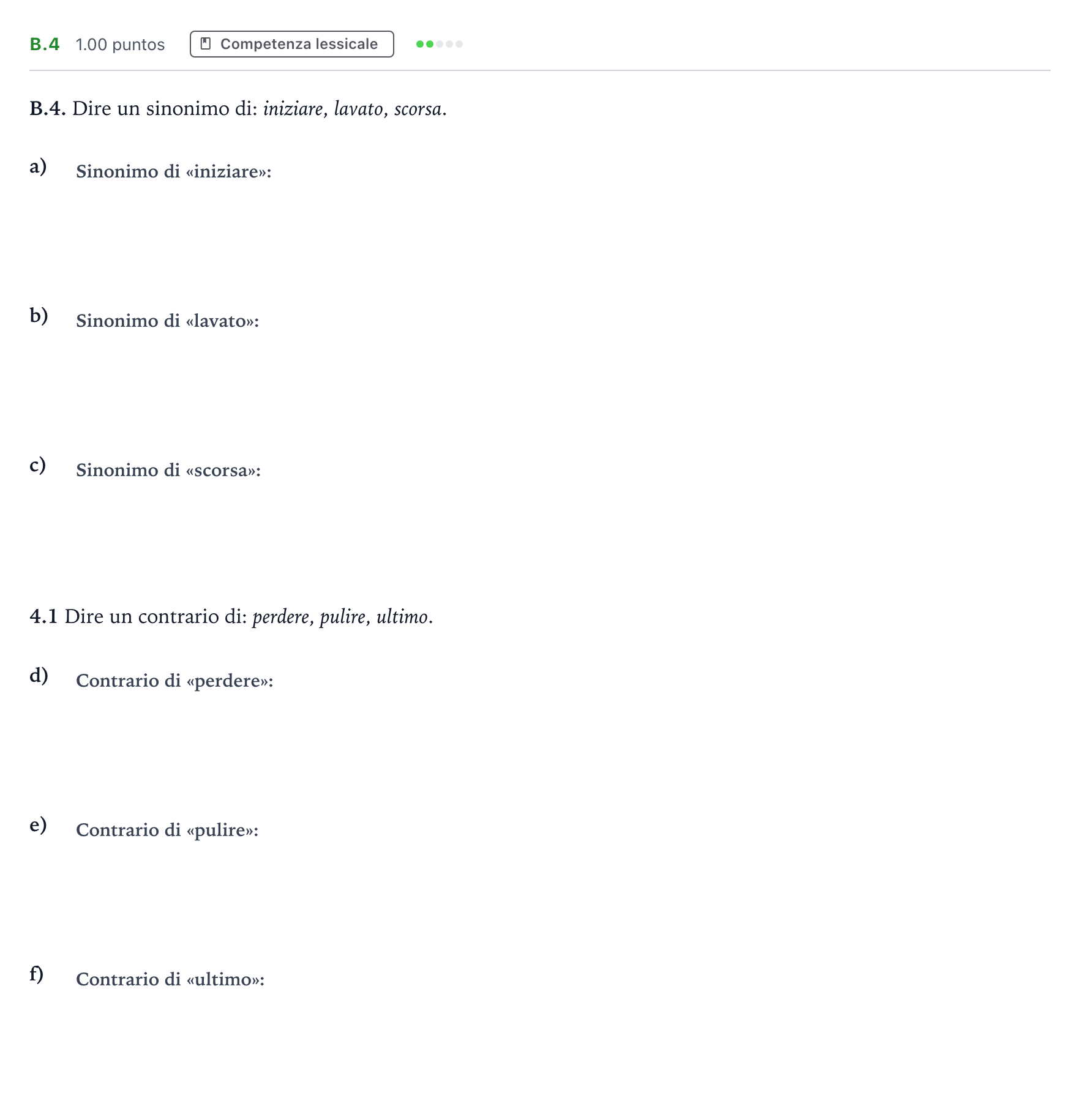 Enunciado: Ejercicio B.4 · Italiano PAU Madrid Modelo 2021