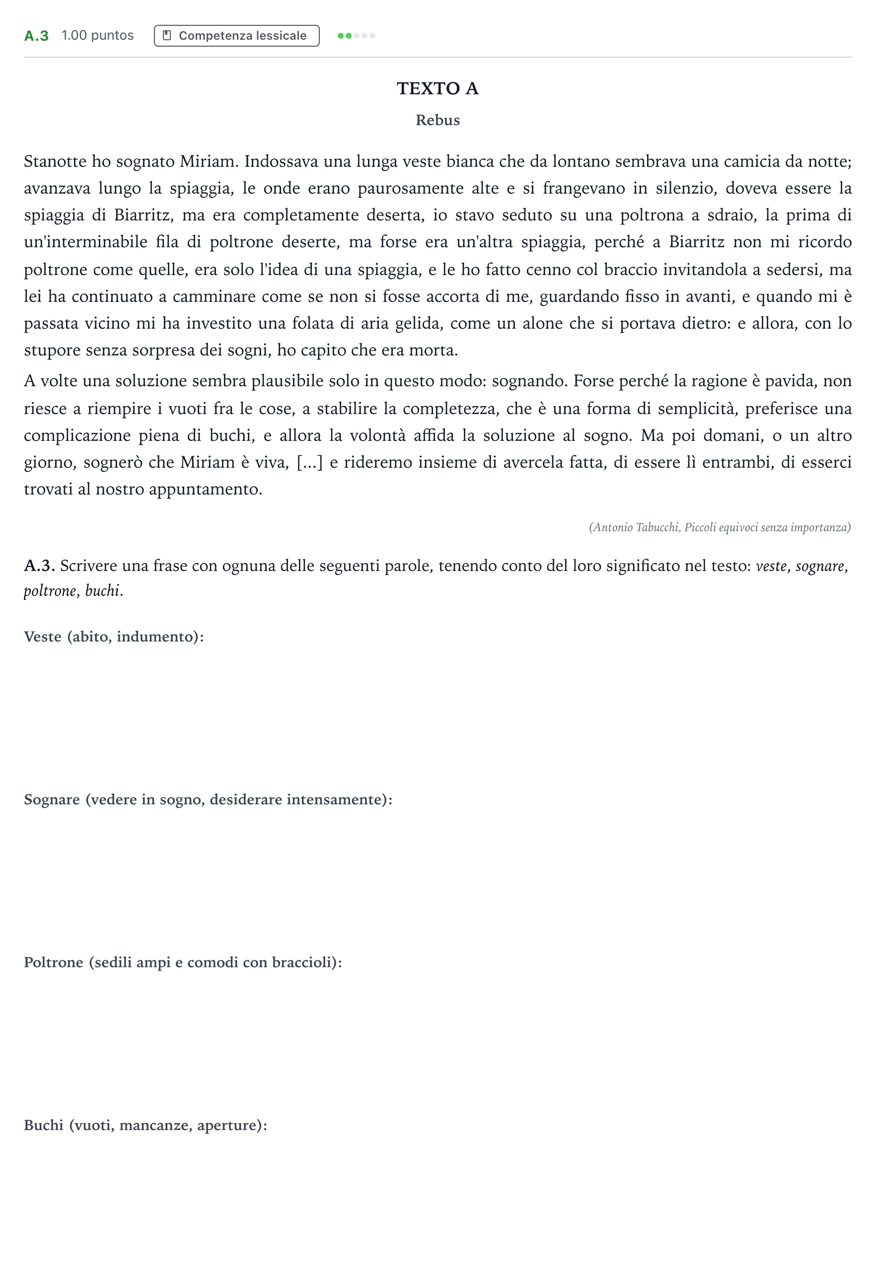 Enunciado: Ejercicio A.3 · Italiano PAU Madrid Ordinaria (2ª lengua) 2021